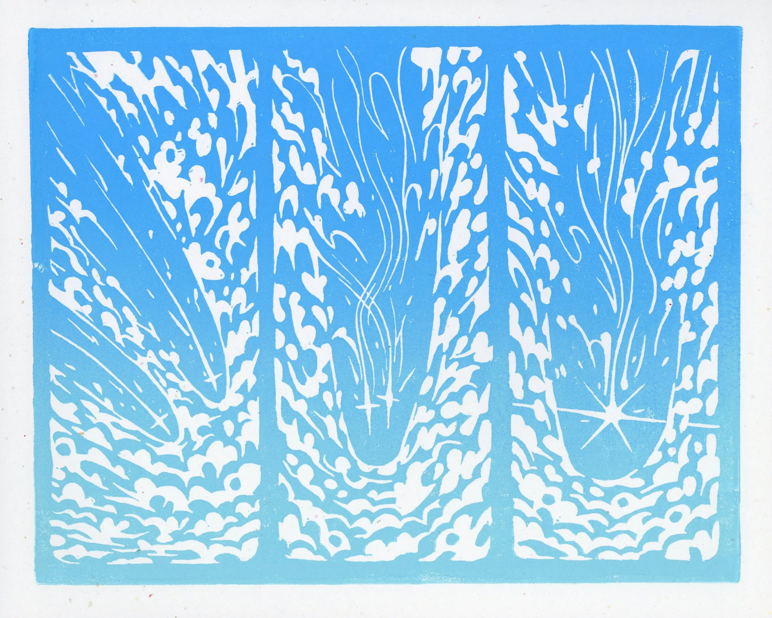 Stars Collide, linocut print