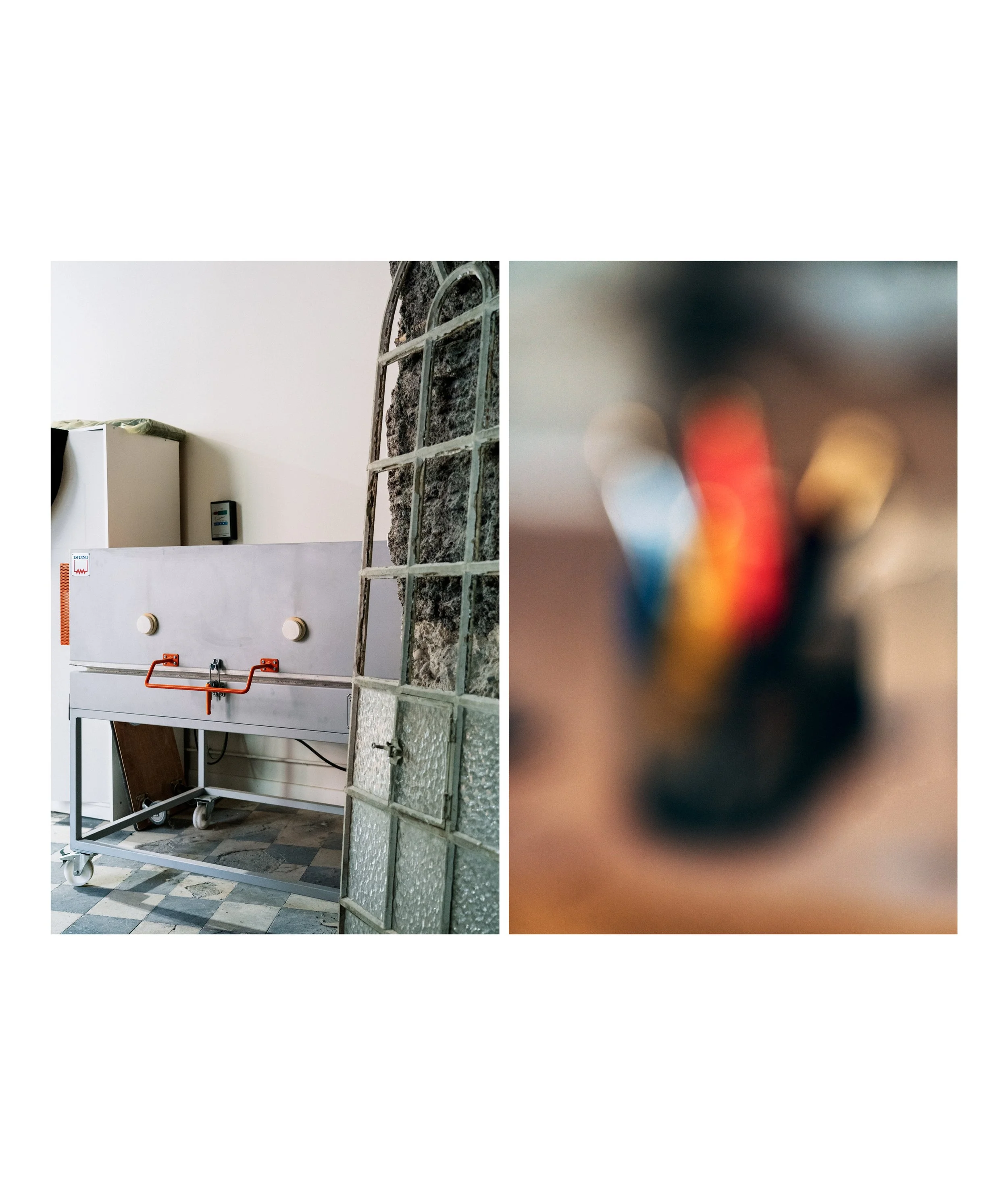 Mélanie Faucher artiste peintre verrier dans son atelier dédié au travail du vitrail