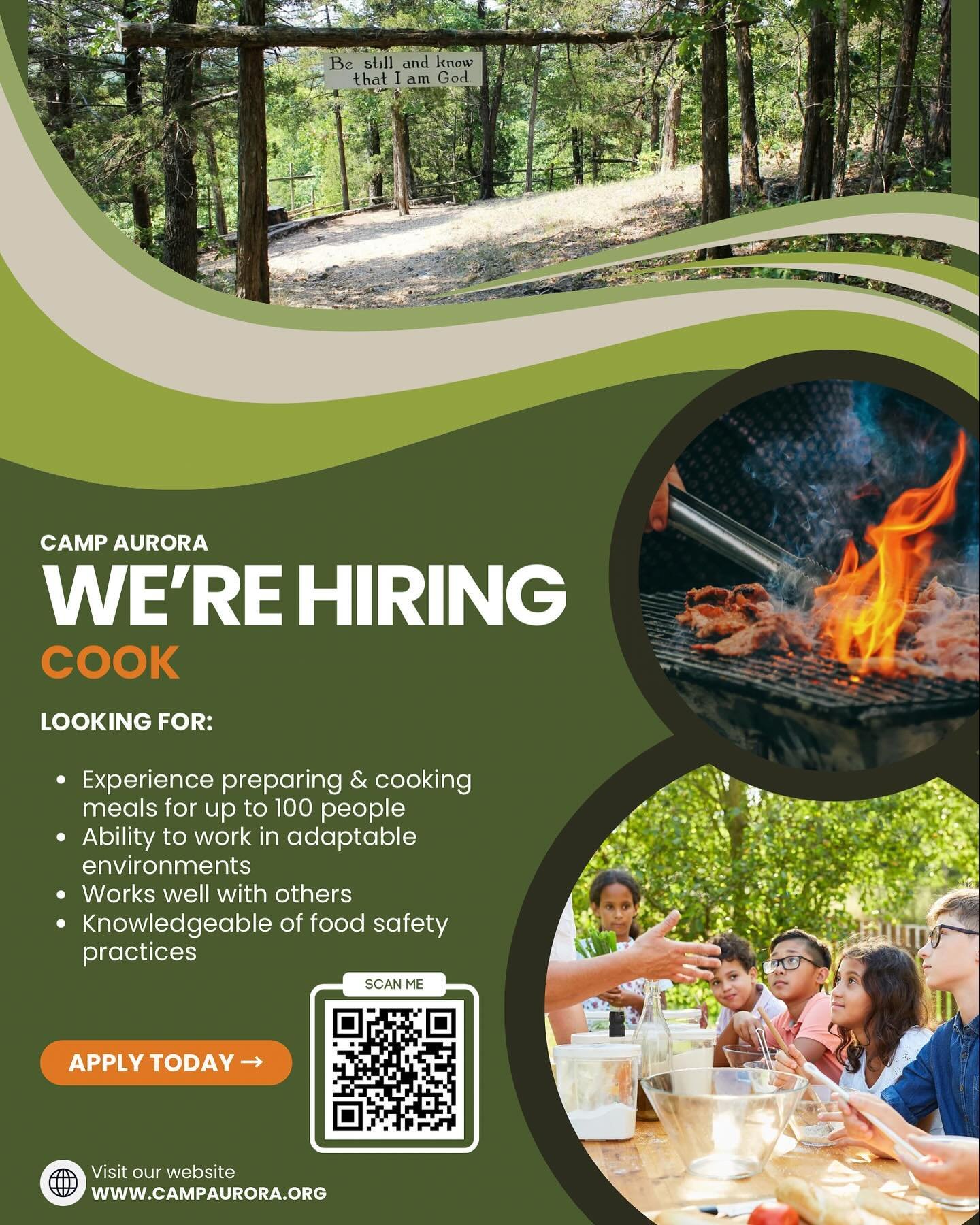 [WE&rsquo;RE HIRING] We are on the search for a camp cook for Summer 2024! If you or anyone you know is interested, head to our website for more information and to apply today! #whereyafrom #aurora