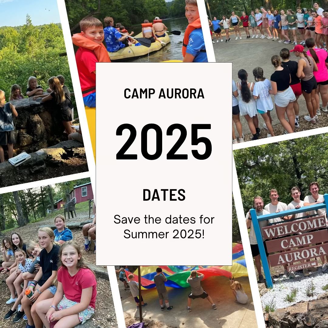 [SAVE THE DATES] We know summer just ended, but we want you to have these dates saved for Summer 2025! ☀️ #whereyafrom #campaurora

Senior High: July 6 - July 12
Junior High: July 13 - July 18
Junior: July 20 - July 25
Primary: July 27 - July 30
Fami