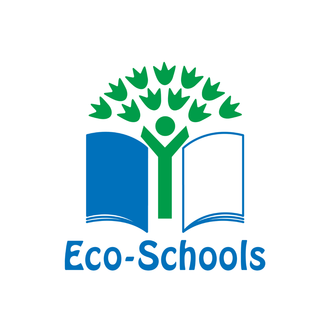 Logo d'une école écologique avec un arbre dont la partie supérieure ressemble à un livre ouvert, et le nom 'Eco-Schools' en dessous.