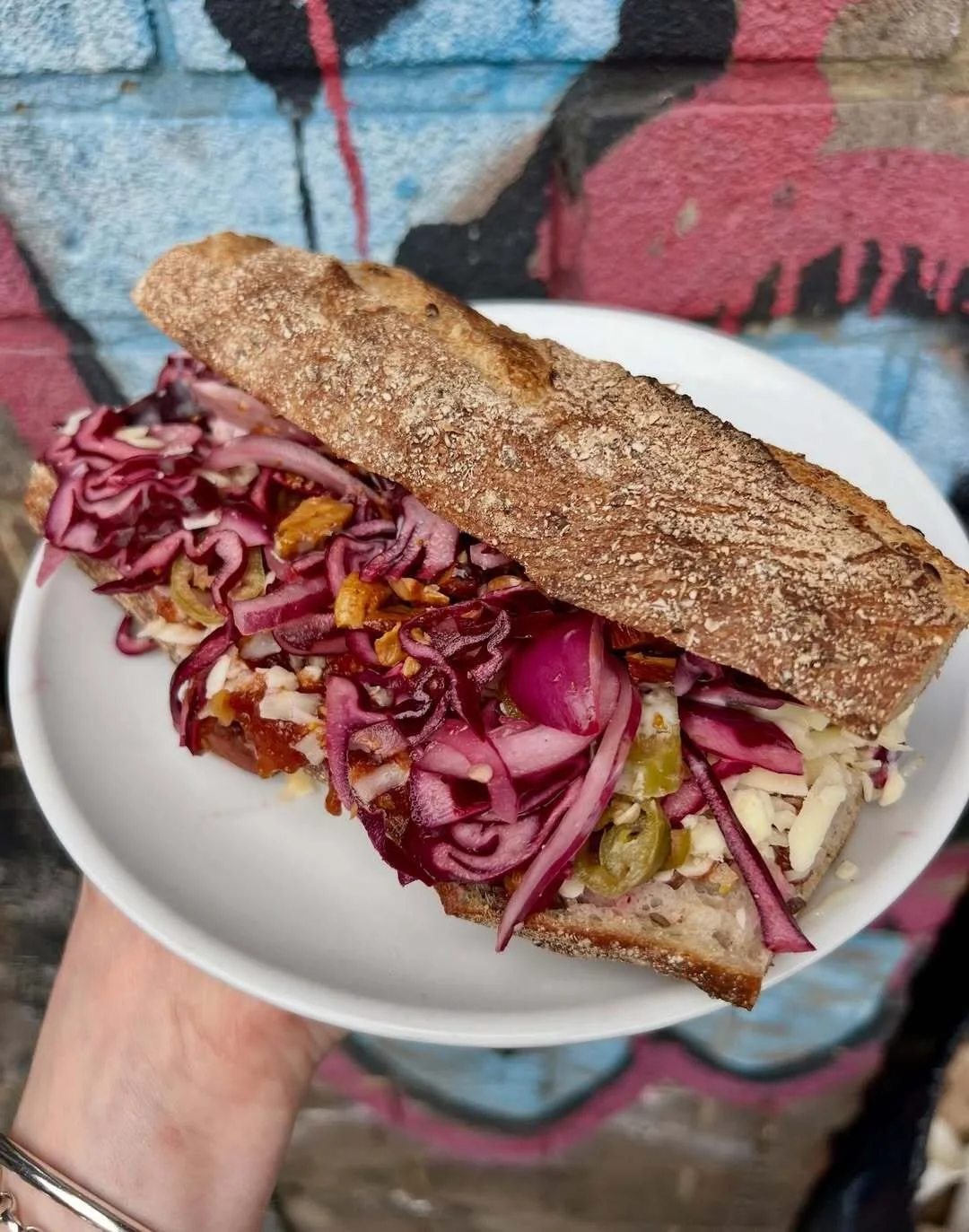 Sarnie: Wensleydale cheese, Tomato and Tamarin jam, Baguette