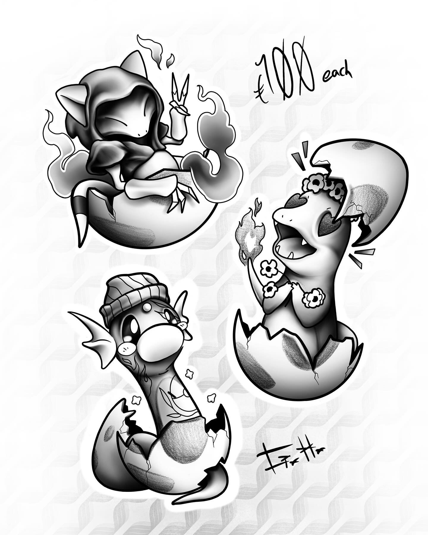 Very last minute but here are some cool kids that I would love to tattoo available for tomorrow’s final flash day @killswitchinkcork
I have availability tomorrow evening for anyone that would be interested in either the Pokémon or any