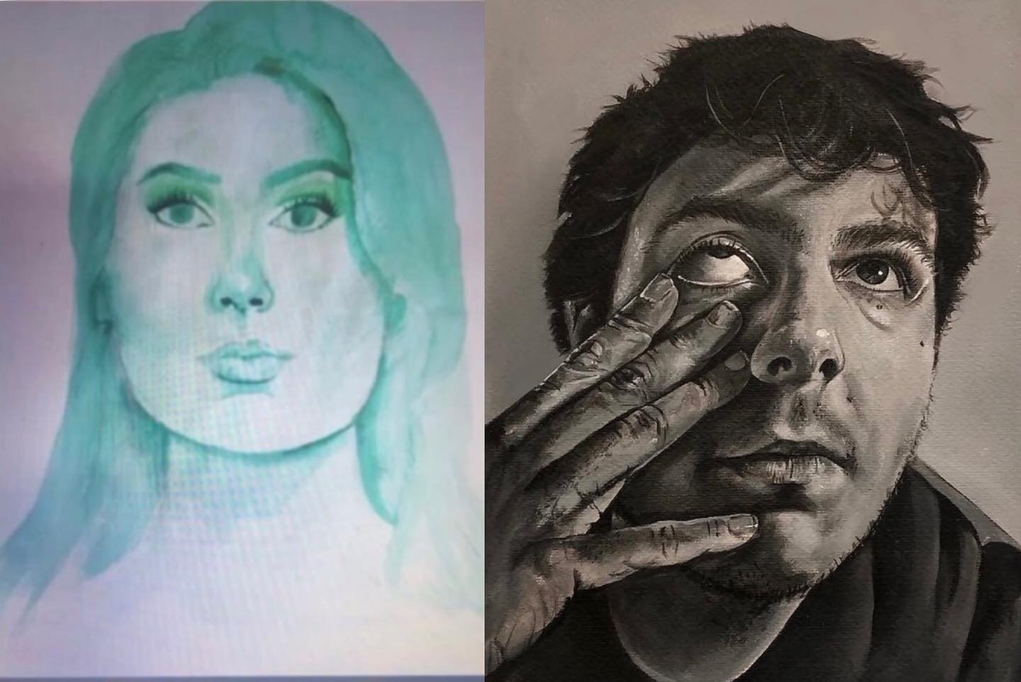 Above are two blasts from the past, my first portrait done in Art college, VS. a painting I created exactly a year later. From sketchbooks to skin, looking back at my art journey reminds me how far I’ve come. It also highlights just how much ca