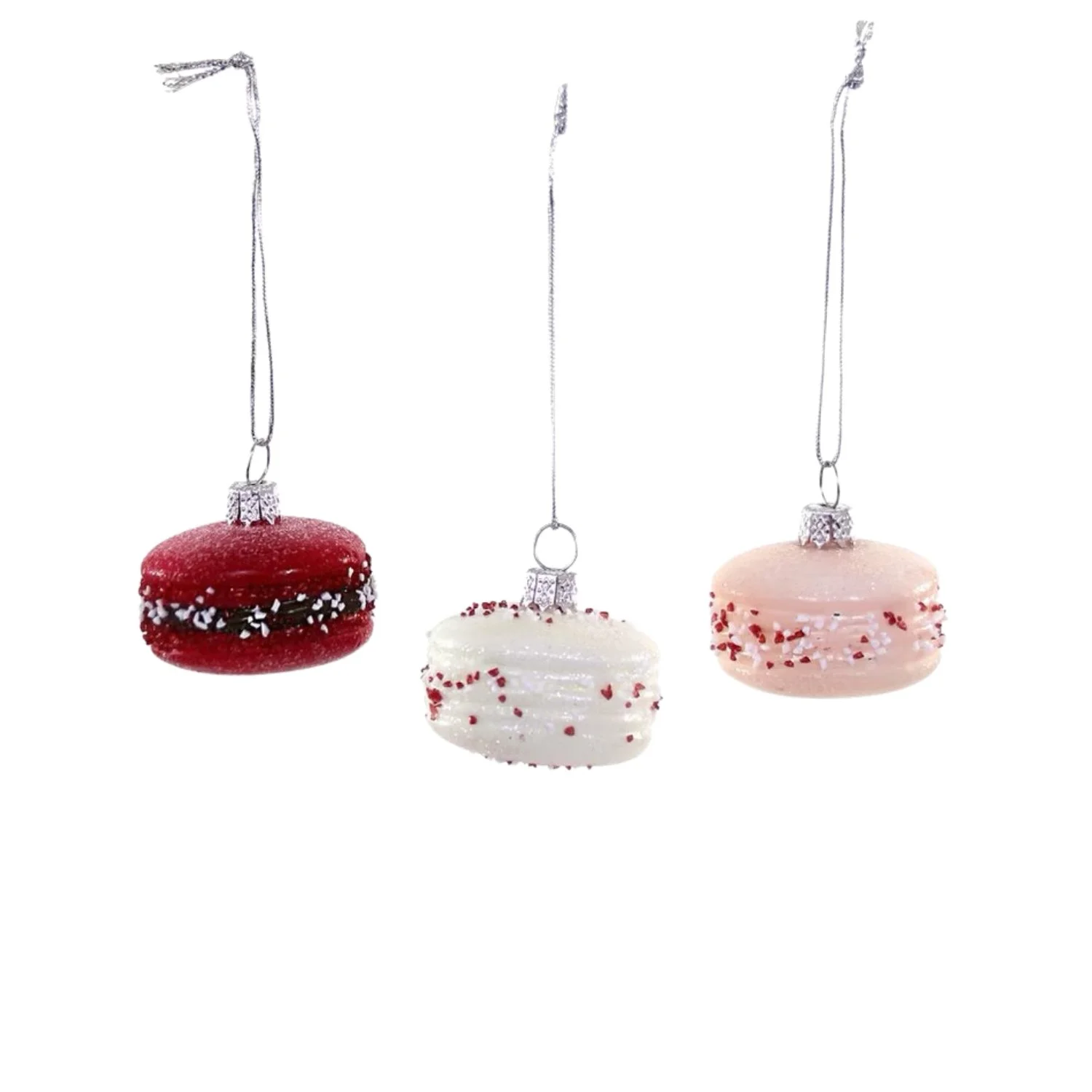 Cody Foster Glass Macaron Ornaments Set Of Three Red White Pink French Parisian Macaron Sandwich Cookie Dessert Holiday Christmas Tree Ornaments Set