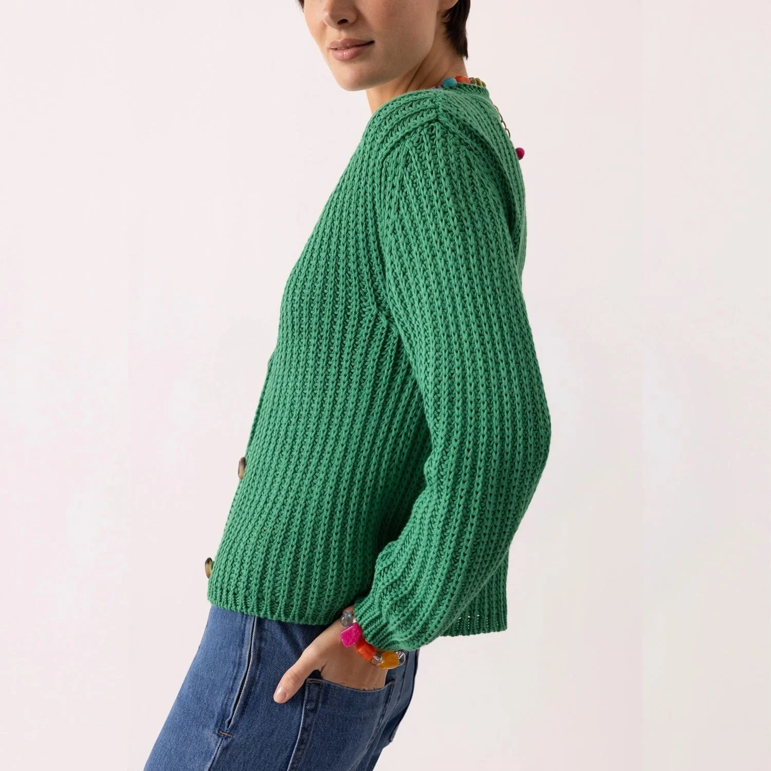Lanidor Black Label Made In Portugal Cotton Knit Long Sleeve Cardigan Sweater Green