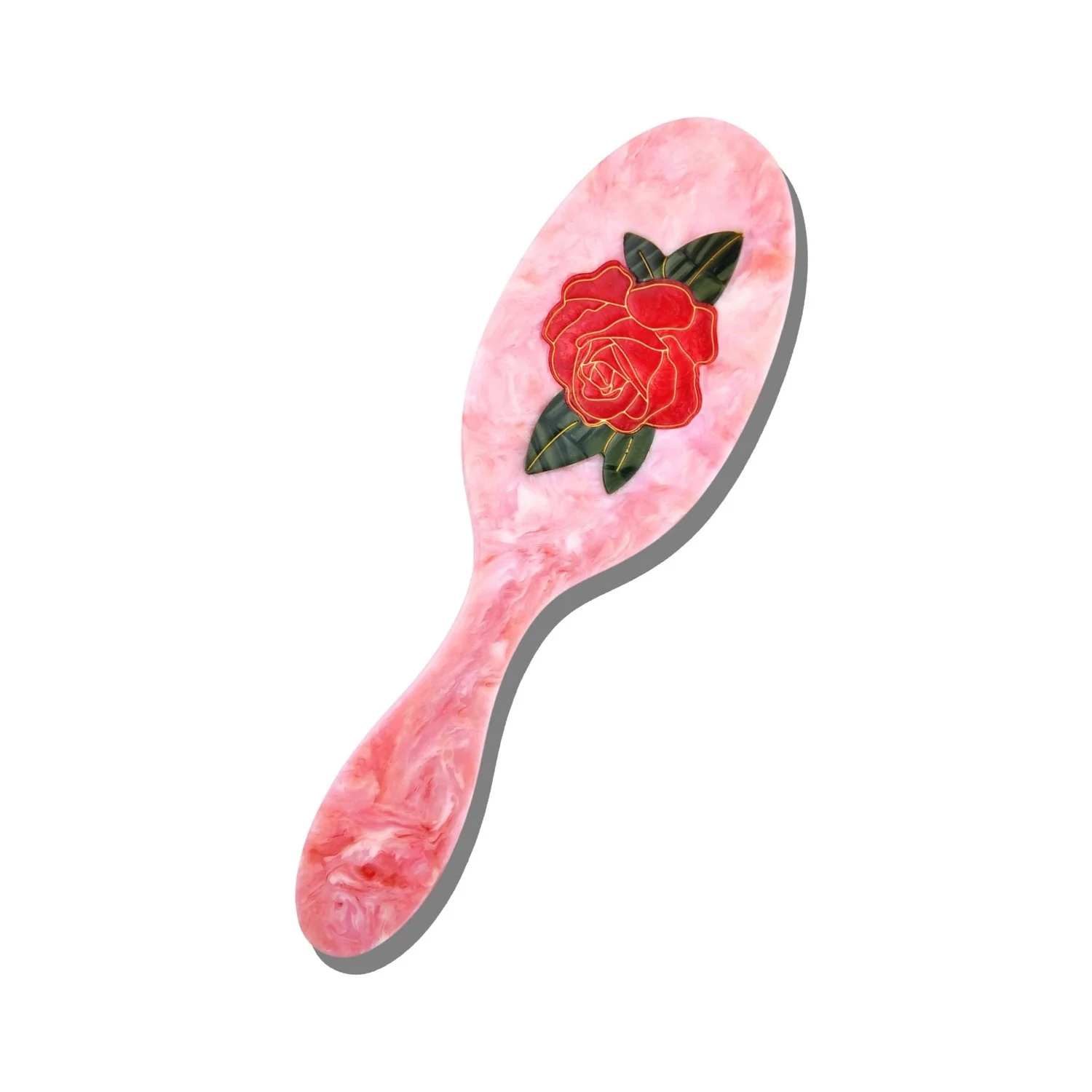Solar Eclipse Hand Painted Vintage Red Rose Floral Amazing Hair Day Hair Brush Pink Marble