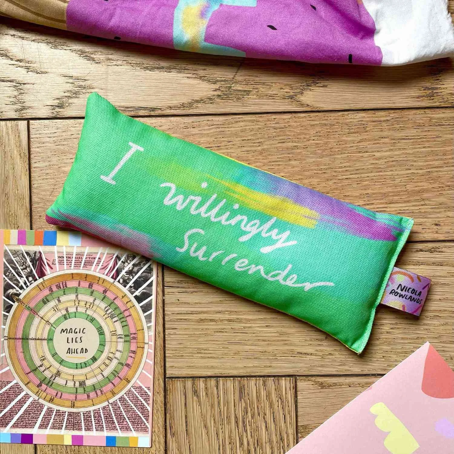 Nicola Rowlands I Willingly Surrender Motivational Handmade Organic Lavender Eye Pillow Sleep Mask For Self Care Wellness
