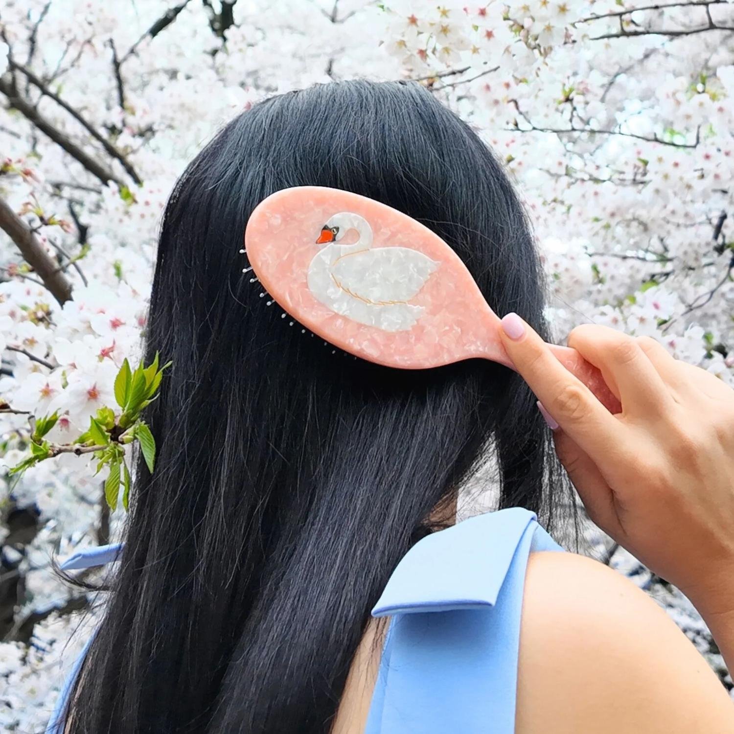 Solar Eclipse Hand Painted Swan Amazing Hair Day Handmade Acetate Hair Brush Pink