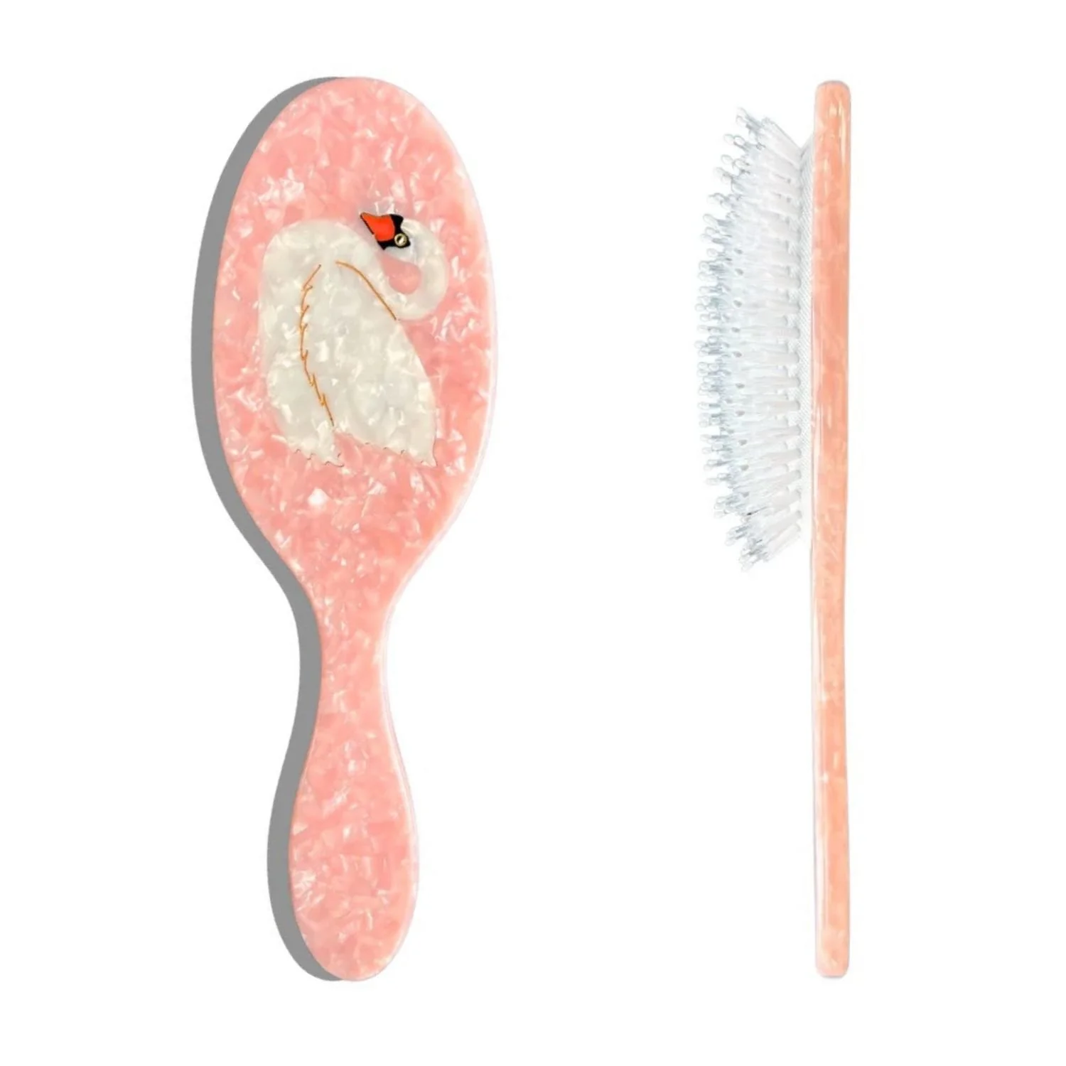 Solar Eclipse Hand Painted Swan Amazing Hair Day Eco Friendly Acetate Hair Brush Pink