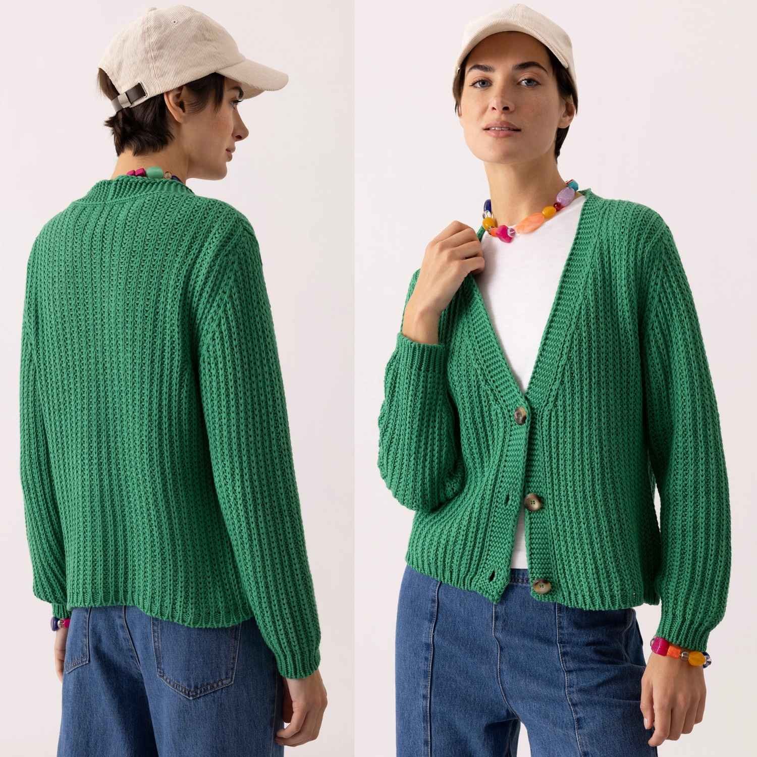 Lanidor Black Label Made In Portugal Cotton Knit V-Neck Cardigan Sweater In Green