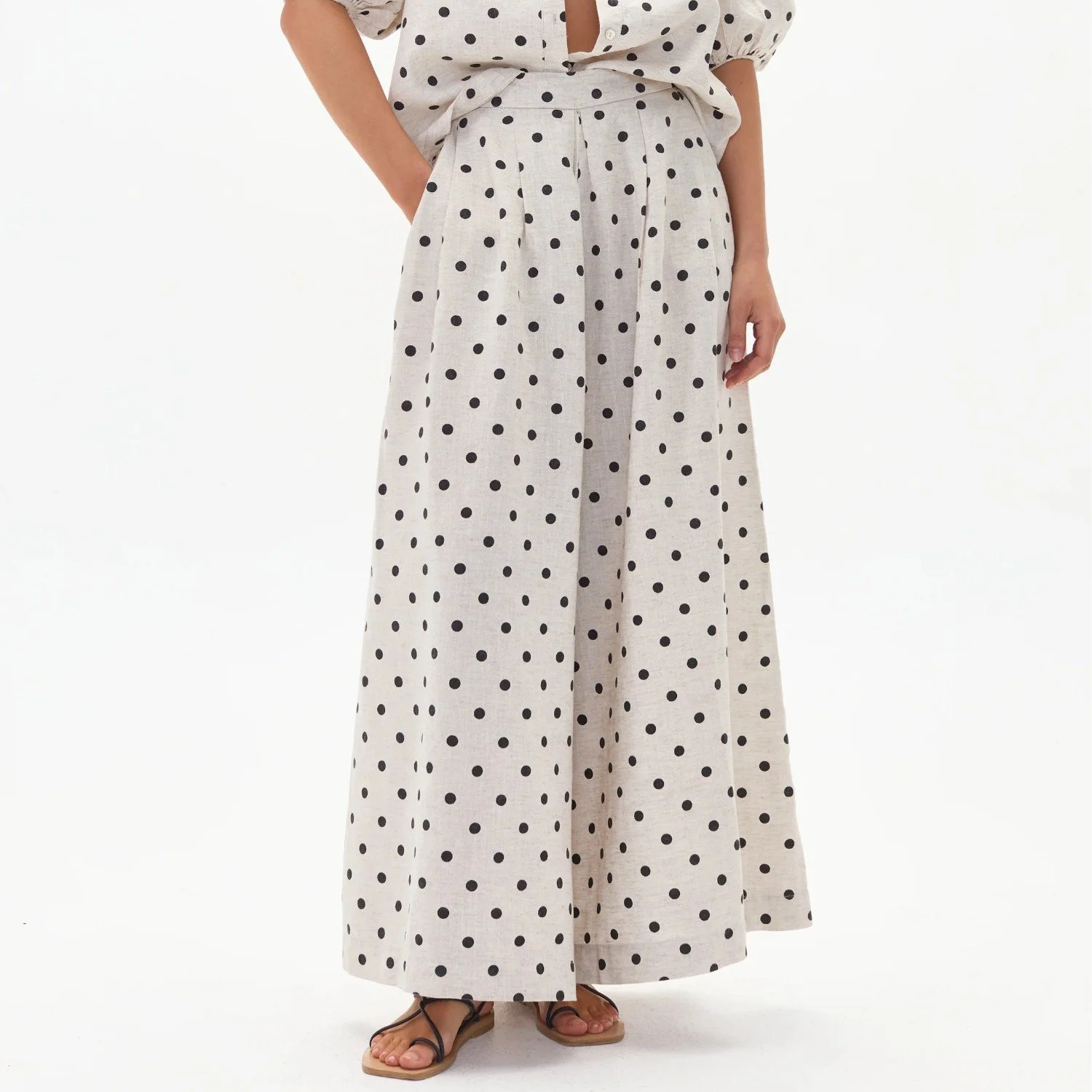 Lanhtropy Sabi Linen Pants In Natural With Black Polka Dots