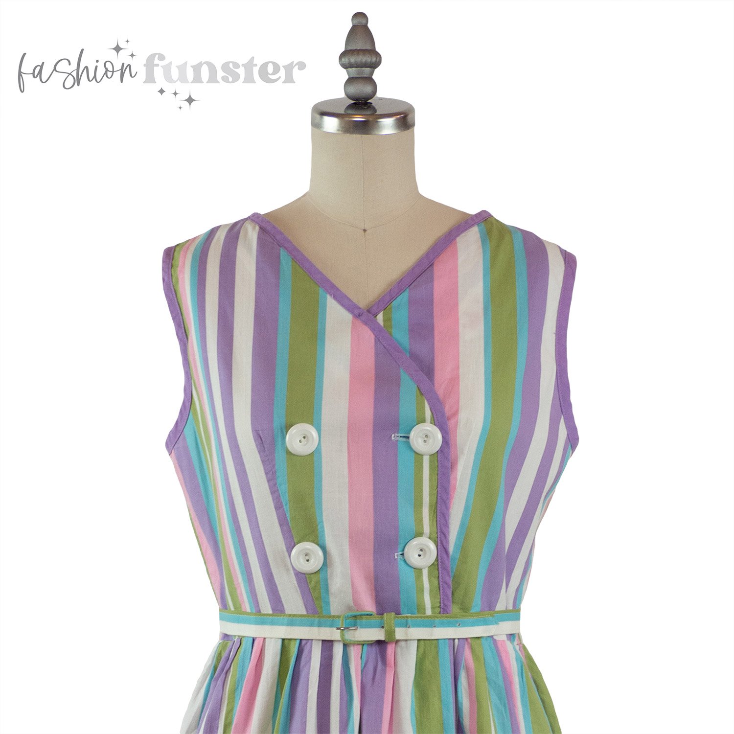 Vintage 1960s Rainbow Stripe Cotton Dress Simpli Smart By Simplicity With Original Matching Belt