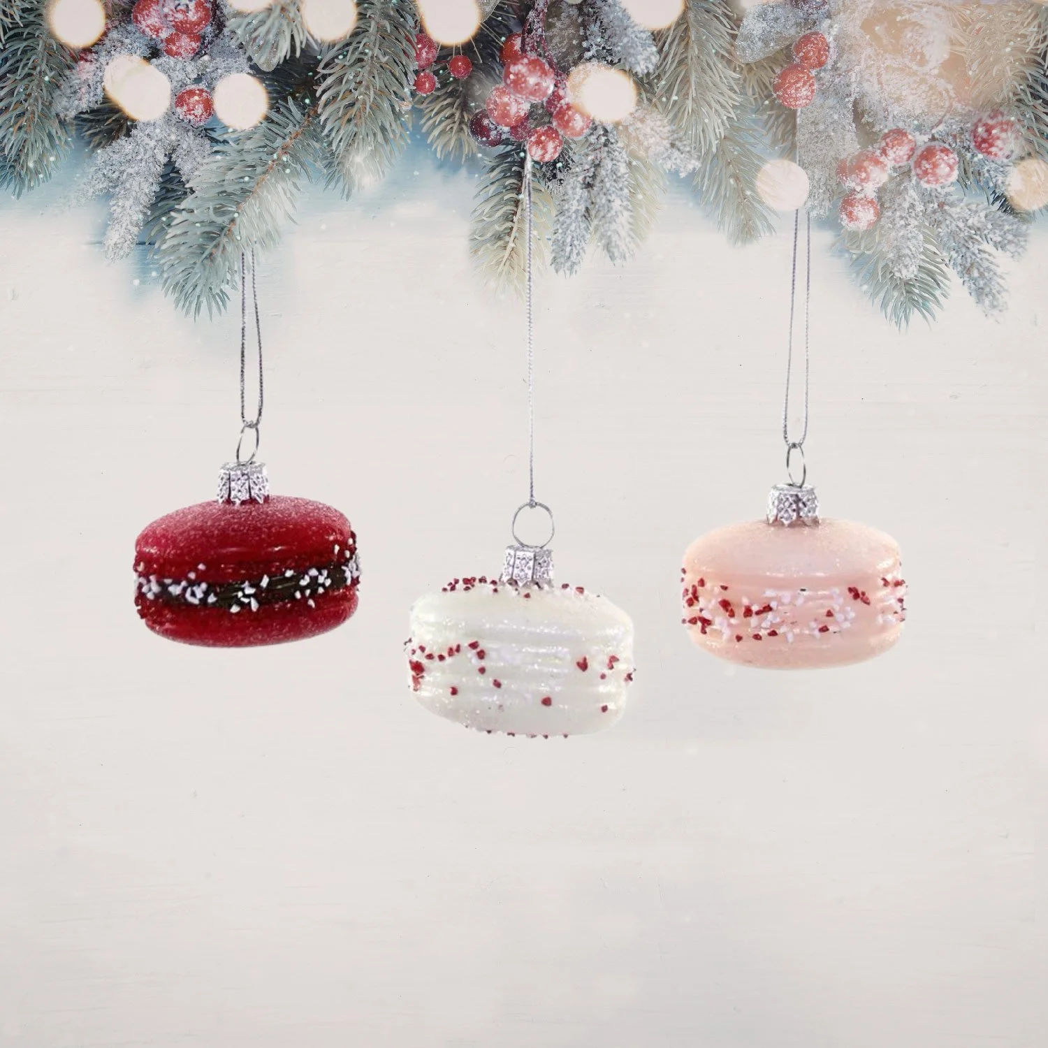Cody Foster Glass Macaron Ornaments Set Red White Pink French Parisian Macaron Sandwich Cookie Dessert Holiday Christmas Tree Ornaments Set Of Three