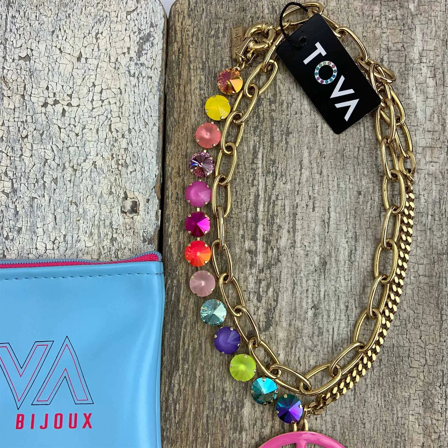 Tova Canada Jace Crystal Rhinestone Peace And Love Jewelry Necklace In Candy Crush