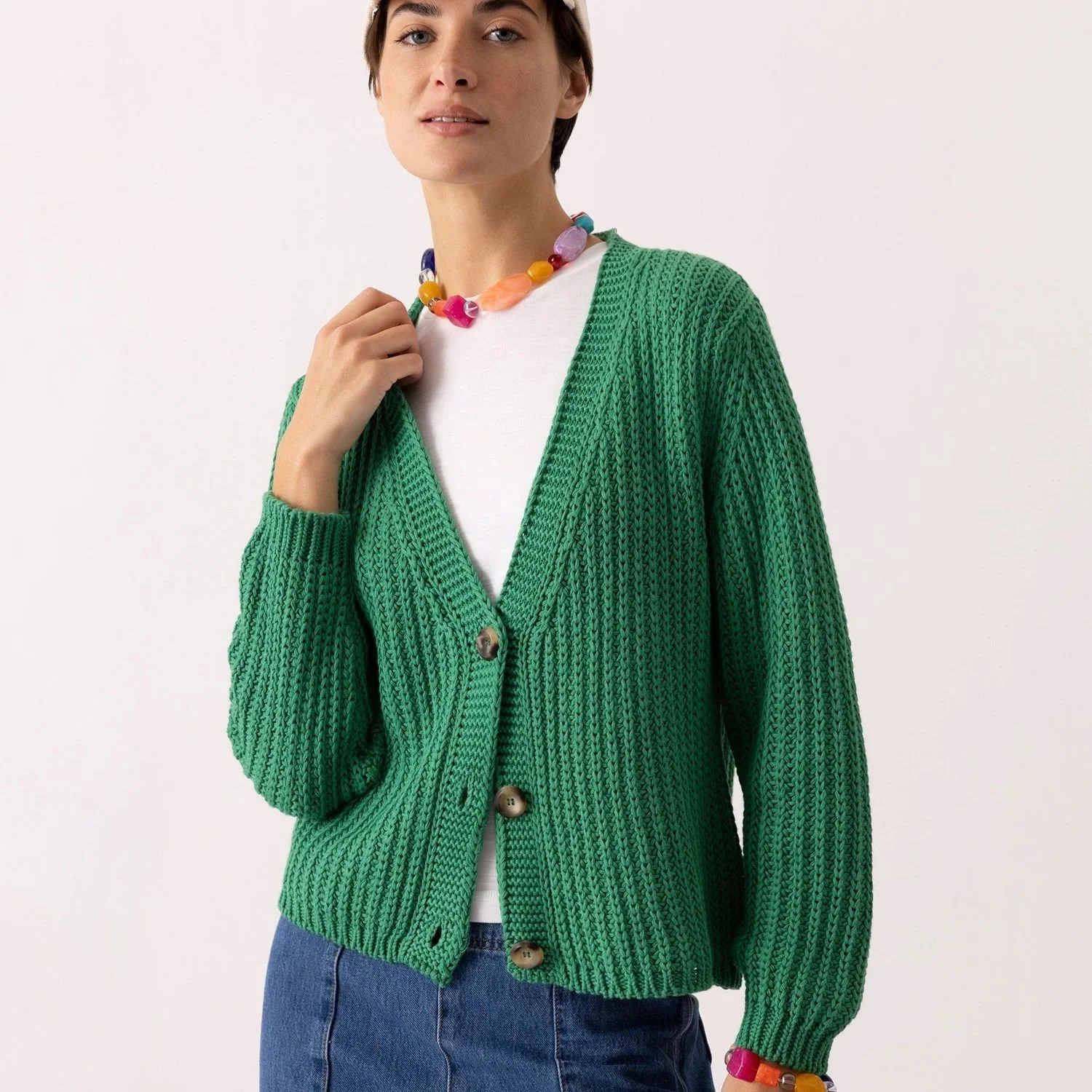 Lanidor Black Label Made In Portugal Cotton Knit Cardigan Sweater In Green