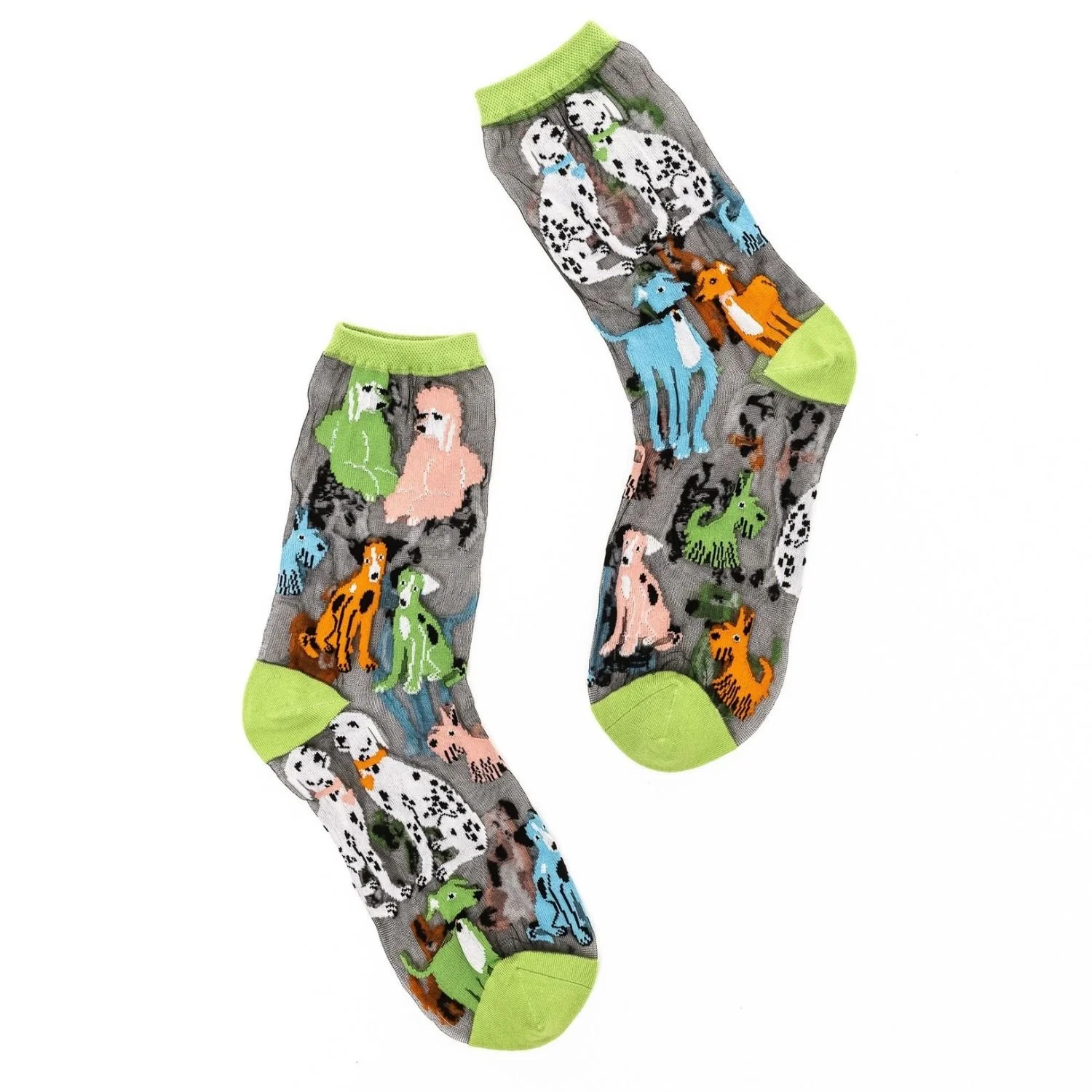 Sock Candy Dopamine Dogs Dog Graphic Print Black Sheer Crew Fashion Sock