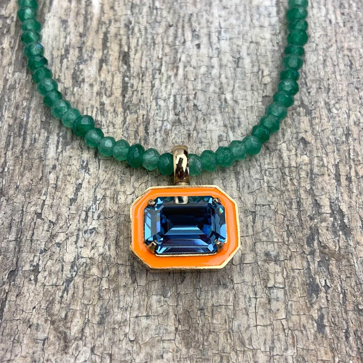 Tova Made In Canada Dakota Crystal Rhinestone Enamel Pendant Beaded Jewelry Necklace Orange