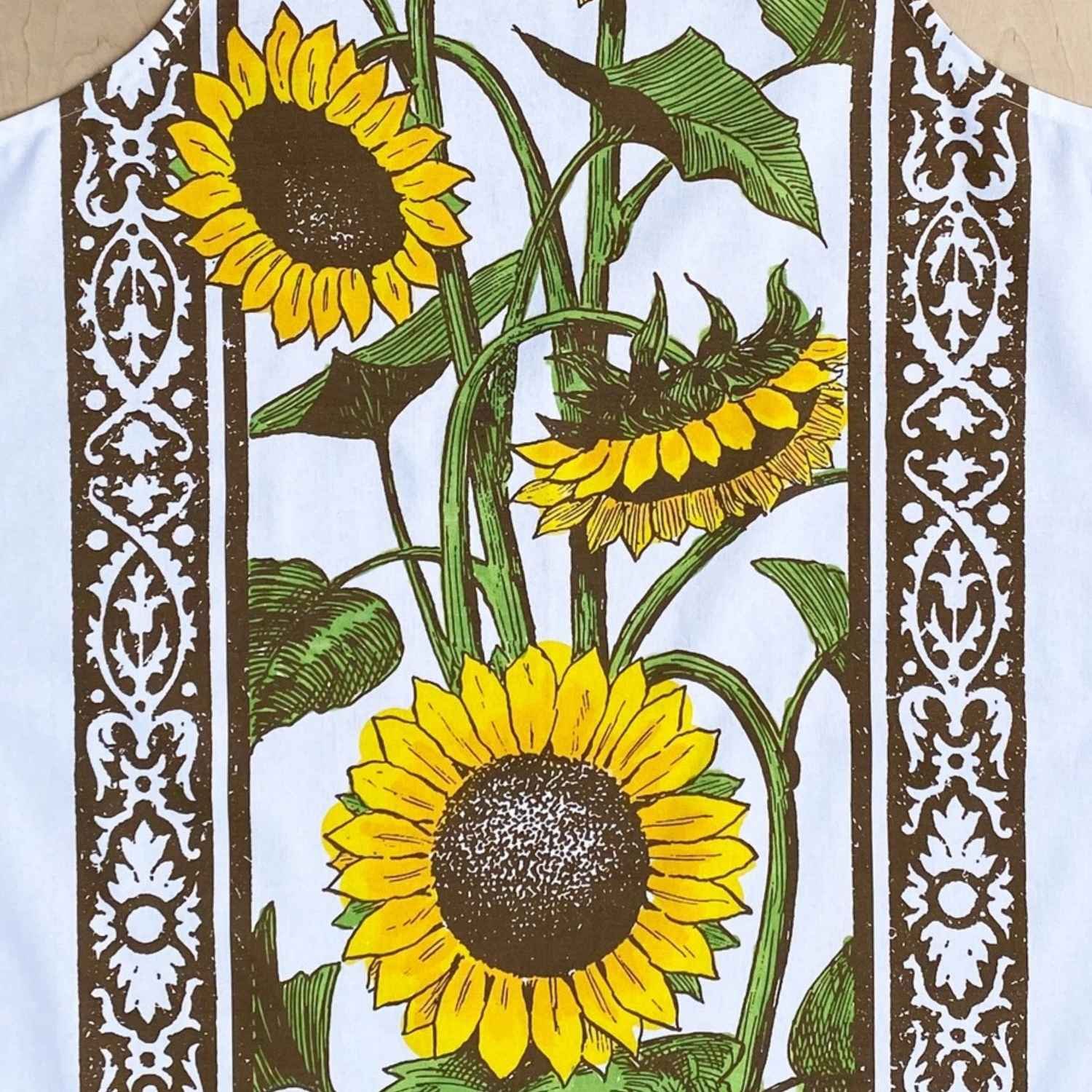 Sunflower Cotton Floral Block Print Boho French Country Farmhouse Adult Kitchen Apron