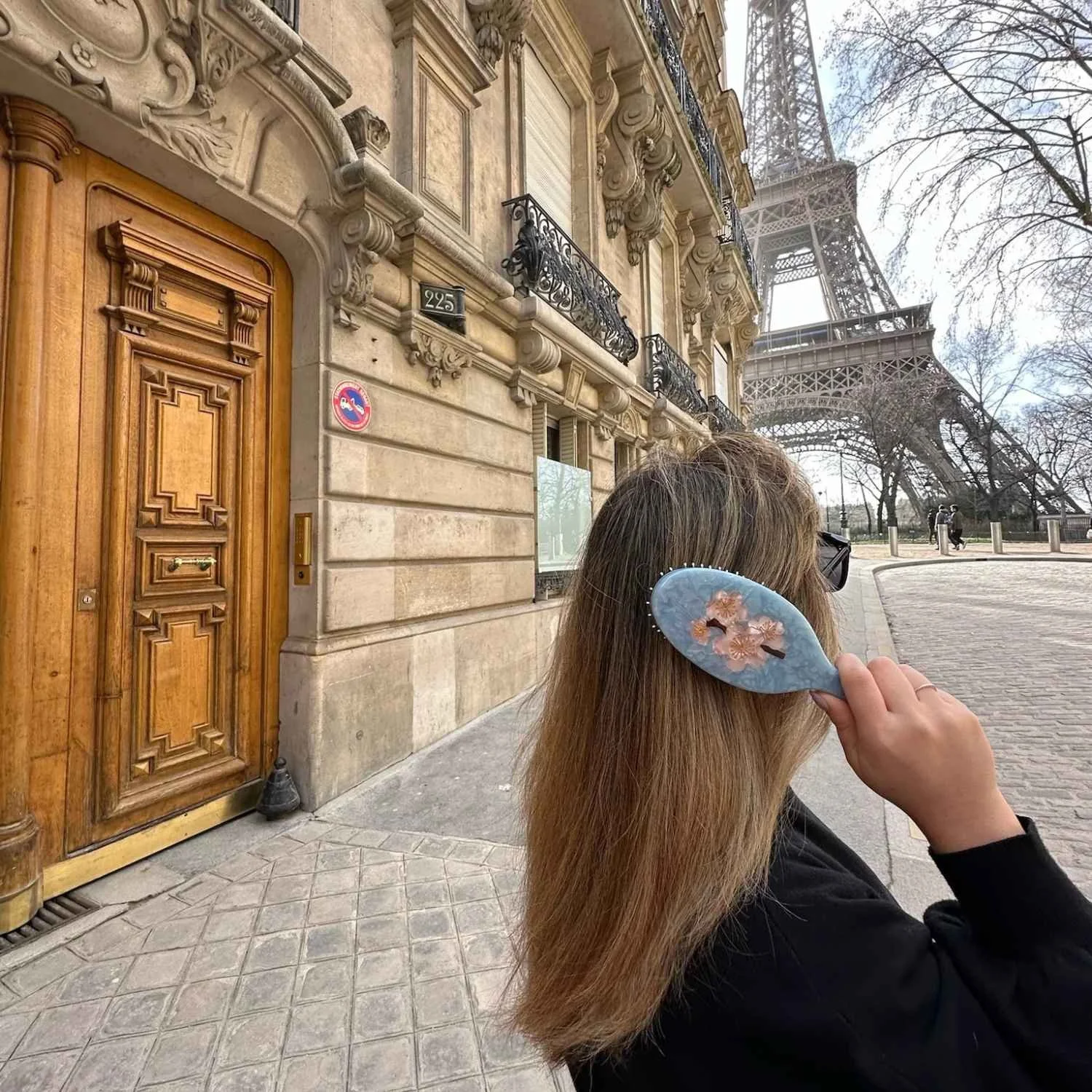 Solar Eclipse Hand Painted Pink Cherry Blossom Floral Amazing Hair Day Eco Friendly Acetate Hair Brush Blue