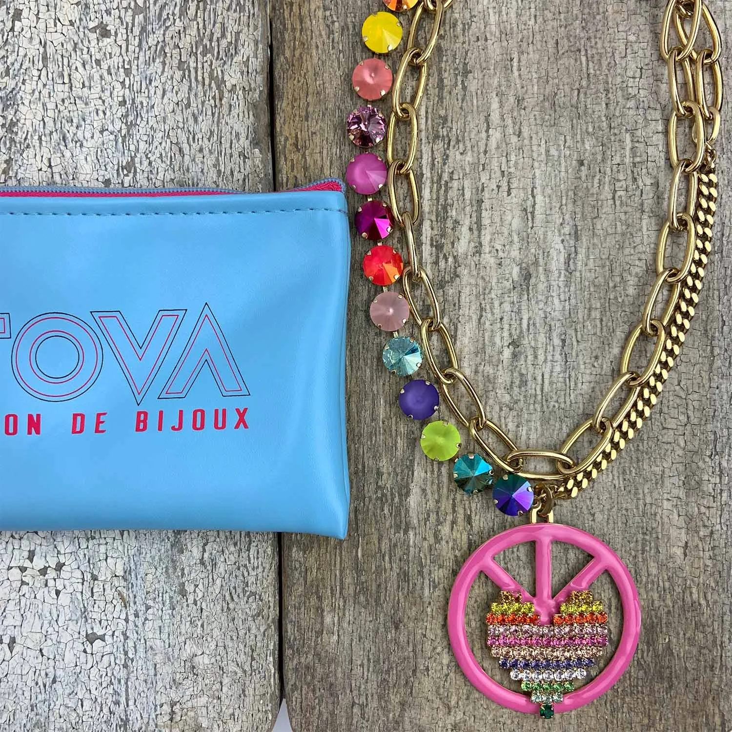 Tova Canada Jace Crystal Rhinestone Peace And Love Pendant Jewelry Necklace Candy Crush