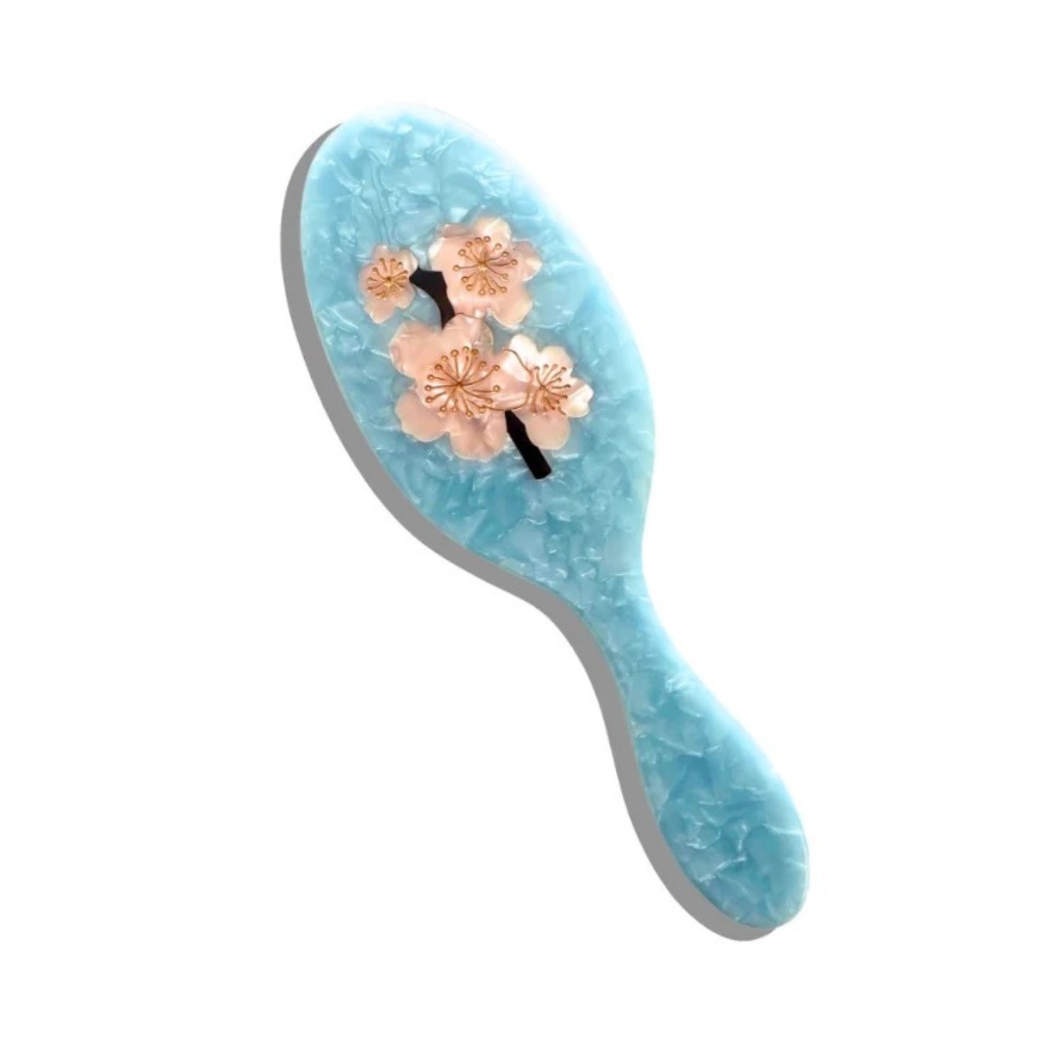Solar Eclipse Hand Painted Pink Cherry Blossom Floral Amazing Hair Day Hair Brush Blue