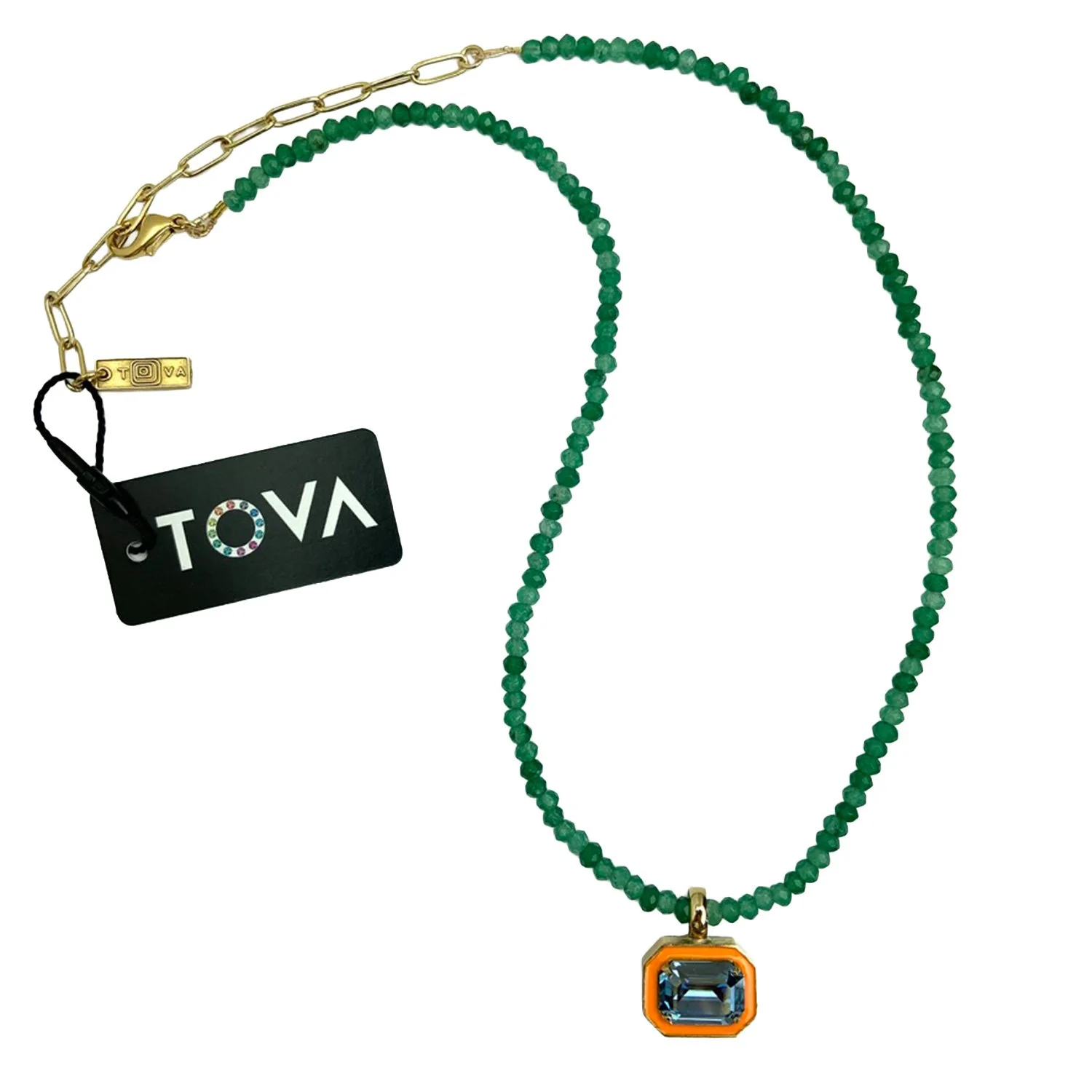 Tova Dakota Crystal Rhinestone Enamel Pendant Beaded Jewelry Necklace Orange