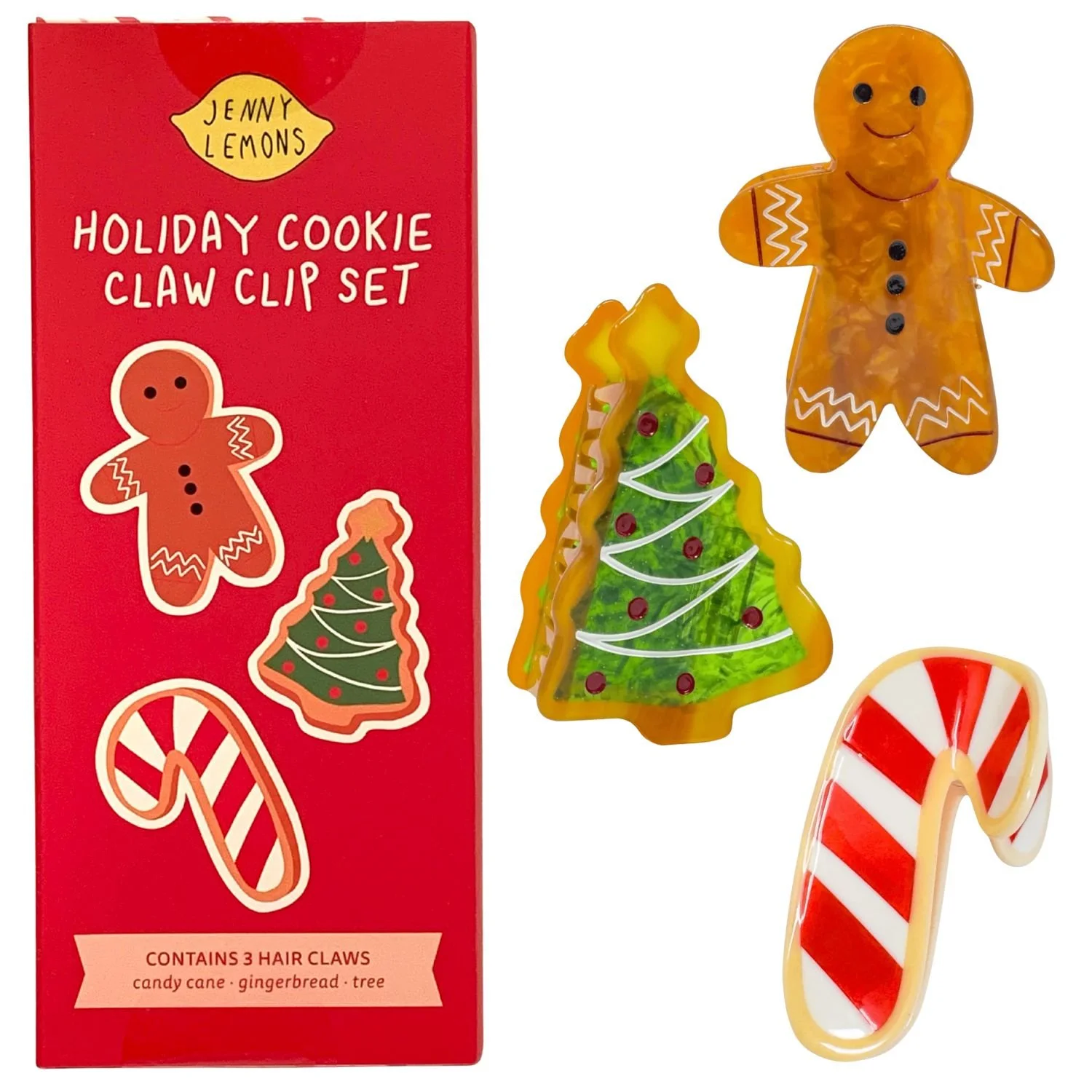 Jenny Lemons Limited Edition Holiday Cookie Hair Claw Clip Gift Set Christmas Tree Gingerbread Man And Candy Cane Hair Claws Clips