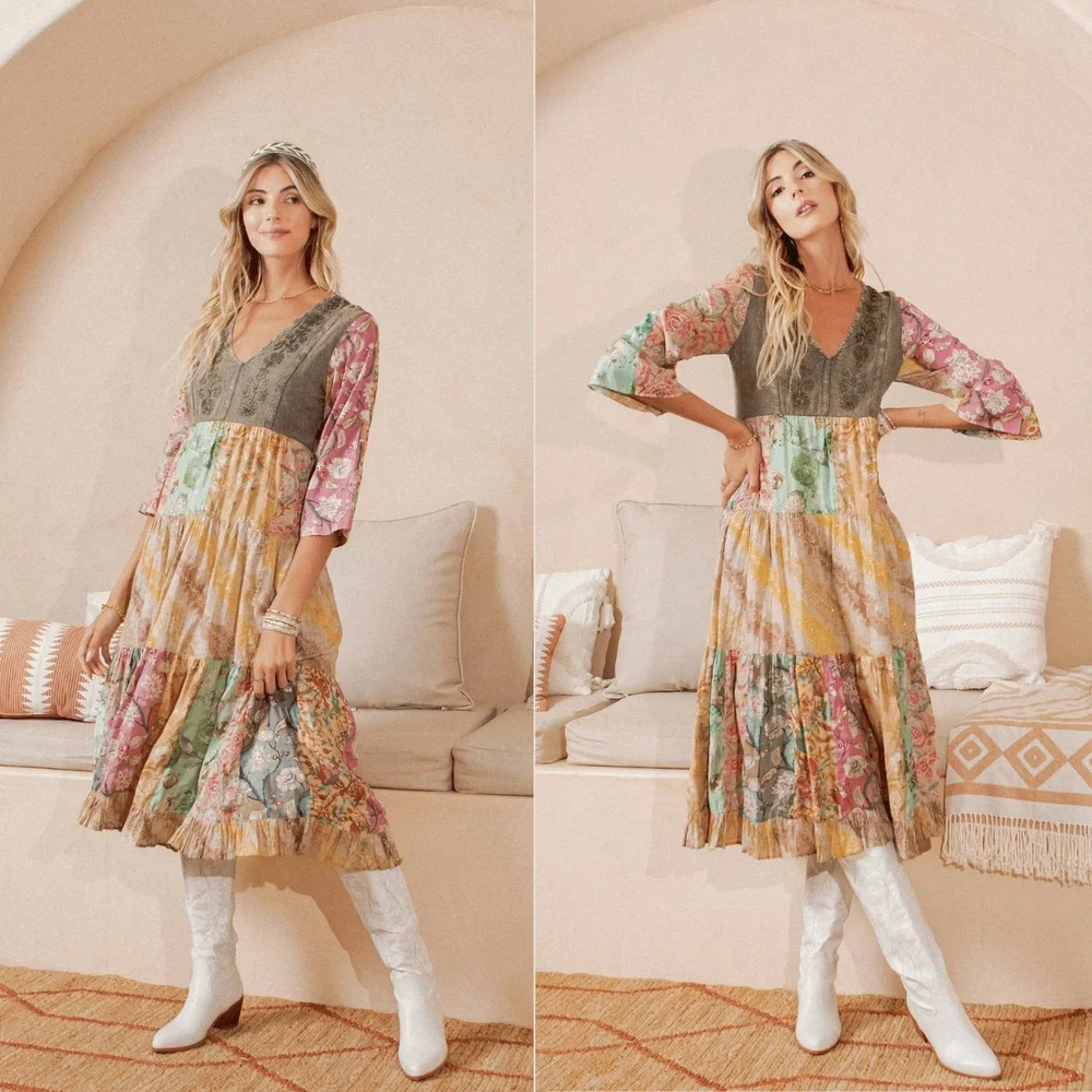 sachin and babi light blue dress Farm Rio Boho Glam Maxi Dress in Multi main image 0