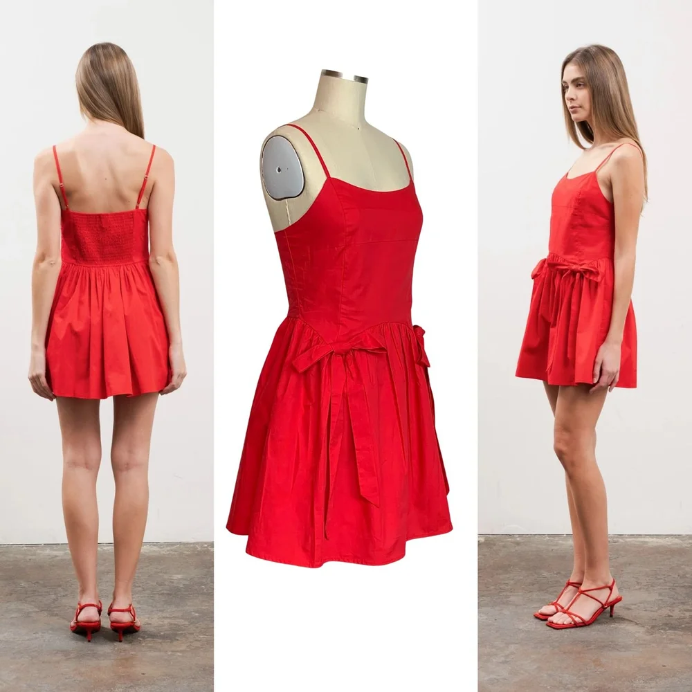 Moon River Fit and Flare Bow Mini Dress Red  Fashion Funster