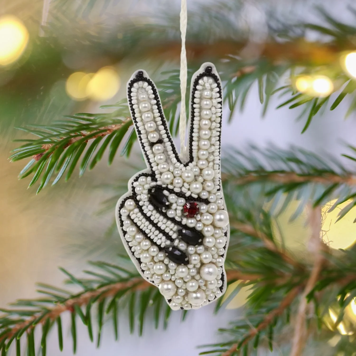 Cody Foster Peace Out Beaded Pearl And Rhinestone Peace Sign Hand Holiday Christmas Tree Ornament