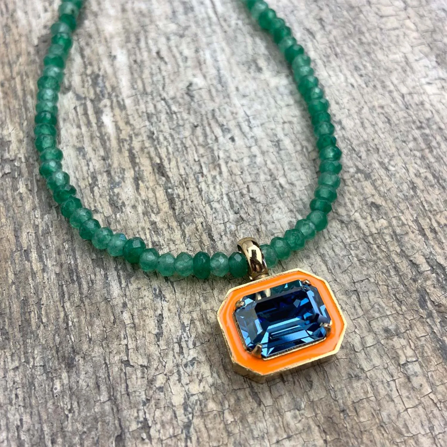 Tova Made In Canada Dakota Crystal Rhinestone Enamel Pendant Beaded Jewelry Necklace In Orange