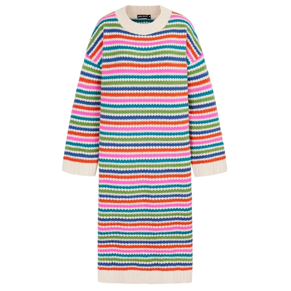 Cara and The Sky Becca Striped Rainbow Knit Midi Sweater Dress  Fashion Funster