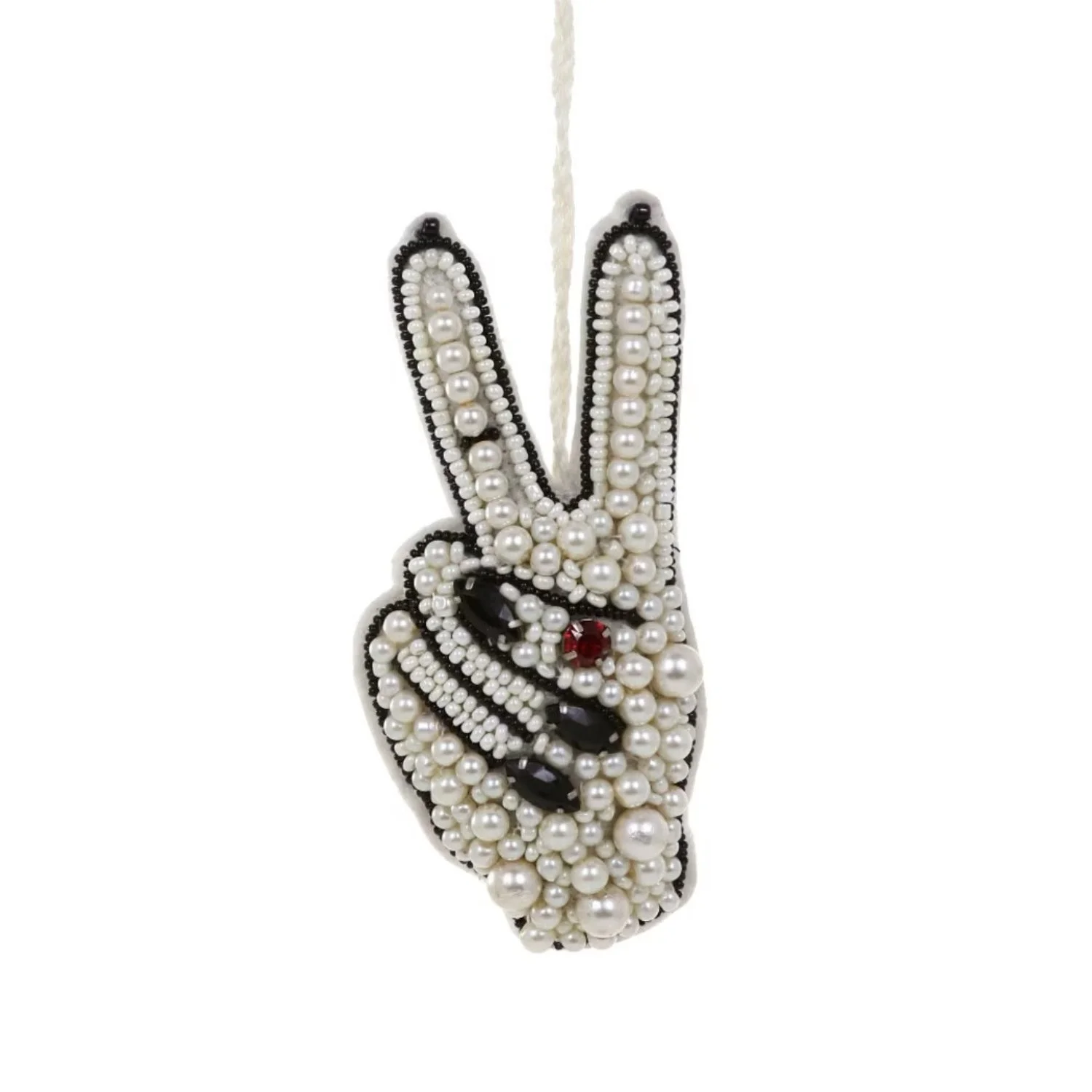 Cody Foster Peace Out Beaded Pearl And Rhinestone Two Finger Peace Sign Hand Holiday Christmas Tree Ornament