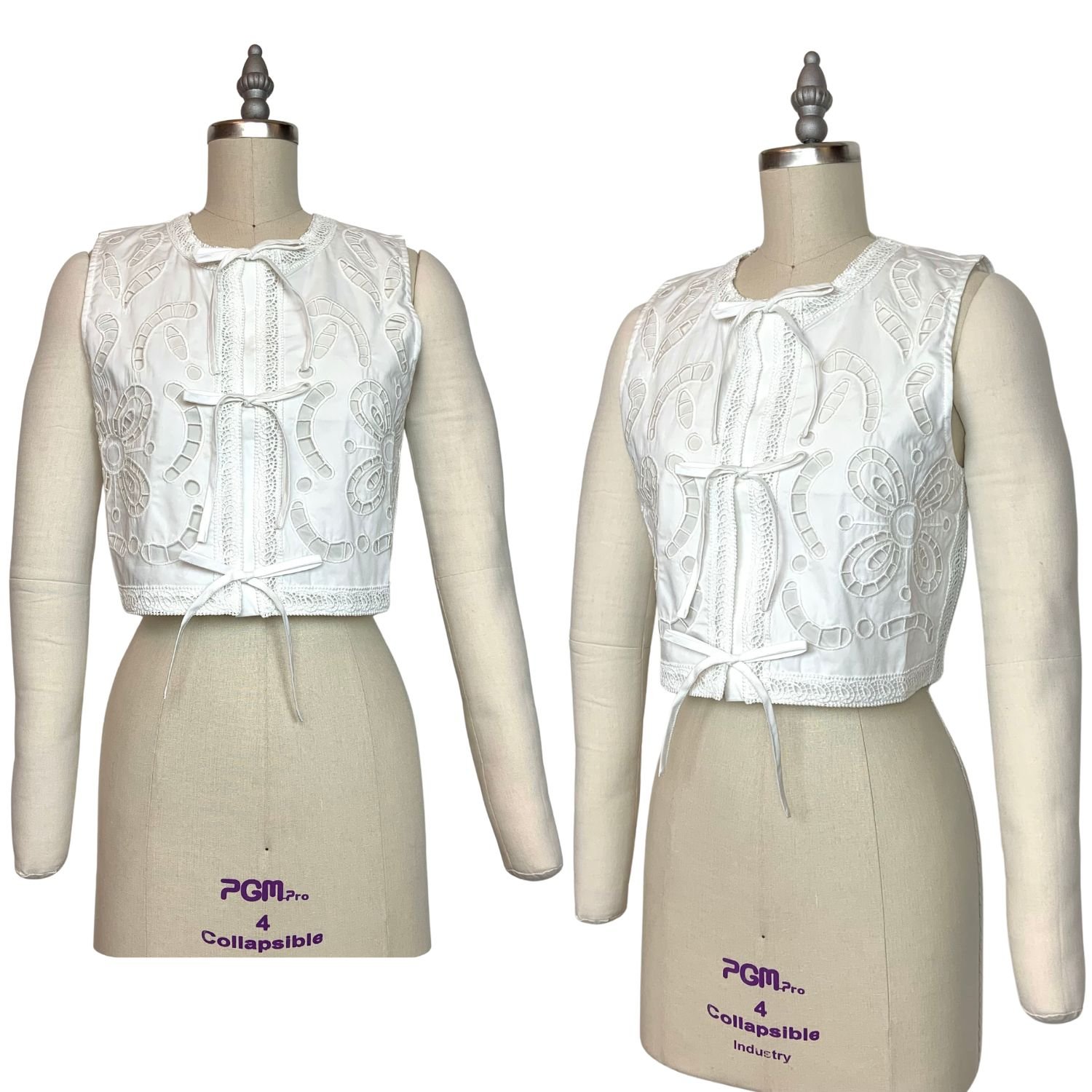 Moon River Eyelet Embroidered Tie-Front Bow Vest Top White