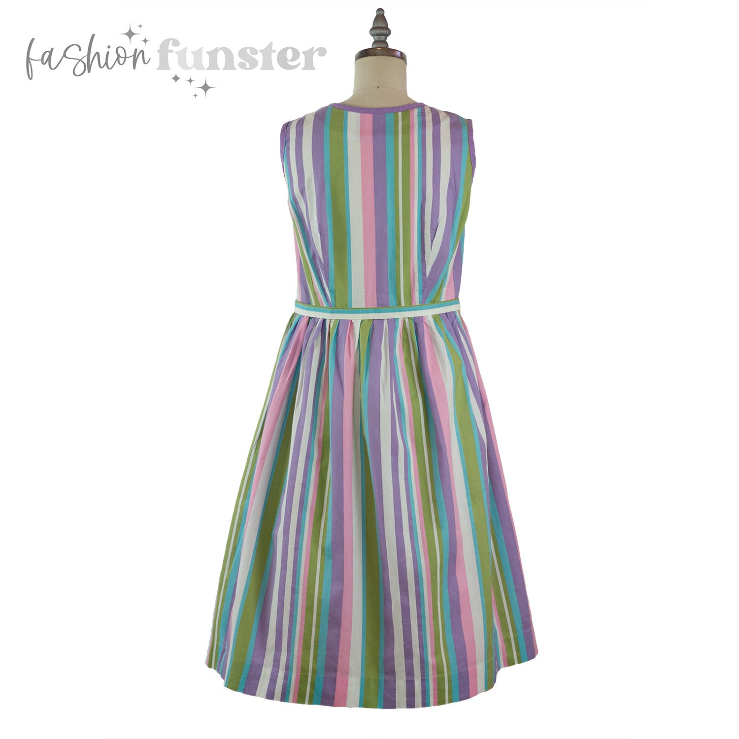Vintage 1960s Rainbow Stripe Cotton Dress Simpli Smart By Simplicity Back View