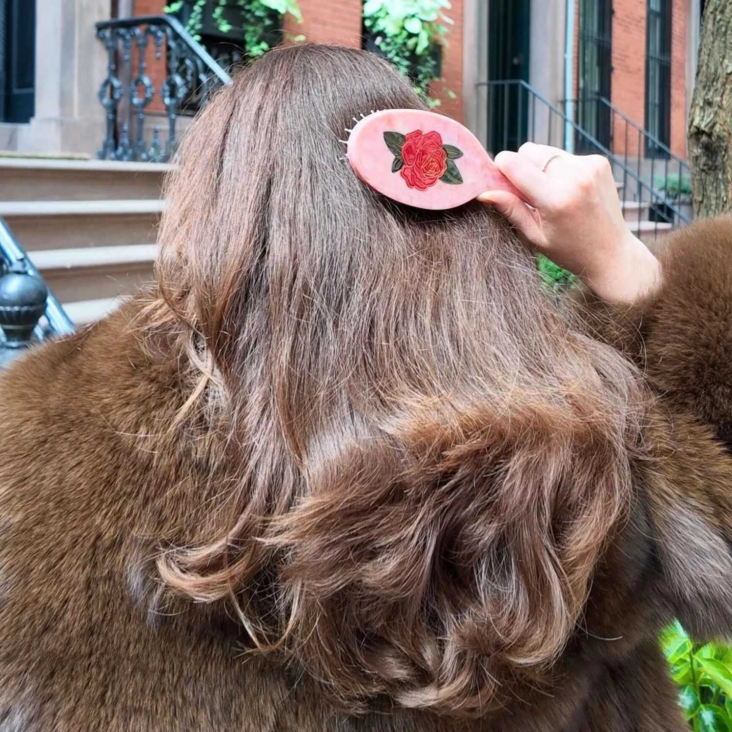 Solar Eclipse Hand Painted Vintage Red Rose Floral Amazing Hair Day Detangling Hair Brush Pink Marble