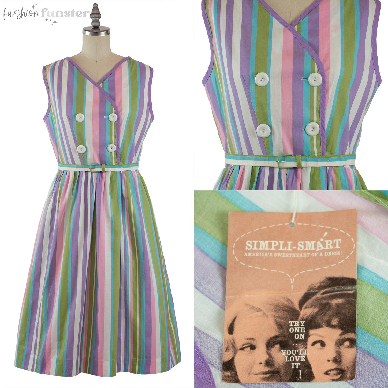 Vintage 1960s Rainbow Stripe Cotton Dress Simpli Smart By Simplicity