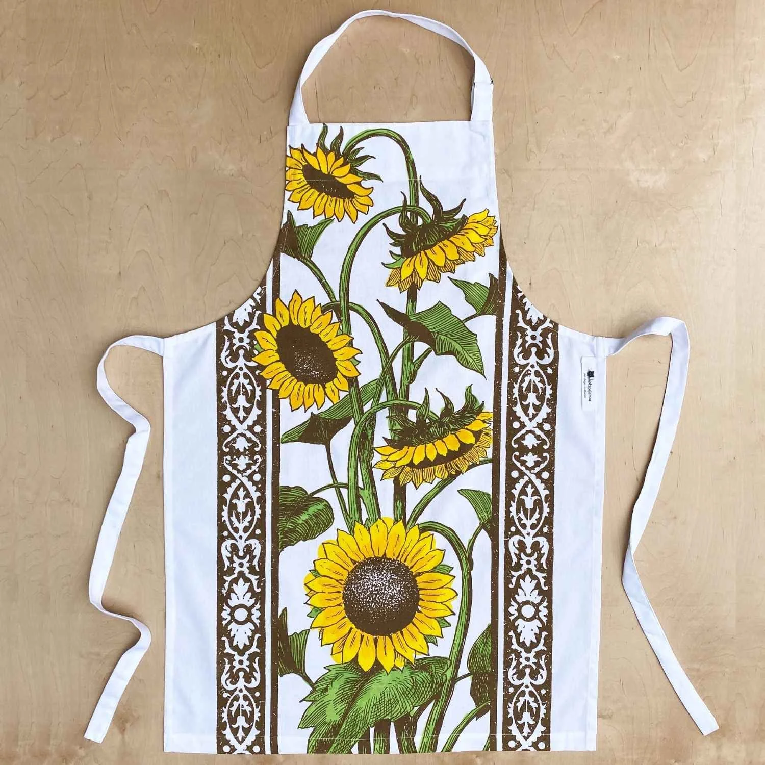 Sunflower Cotton Floral Block Print Adult Kitchen Apron