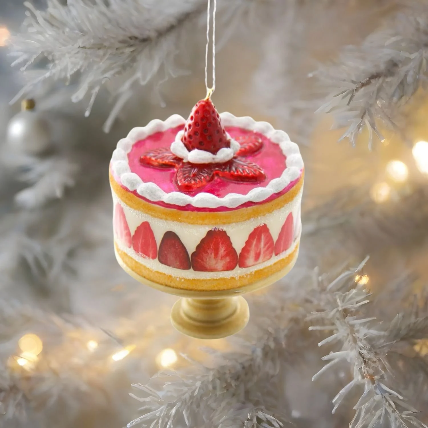 Cody Foster Glass Strawberry Trifle Dessert Holiday Ornament Hanging On Christmas Tree