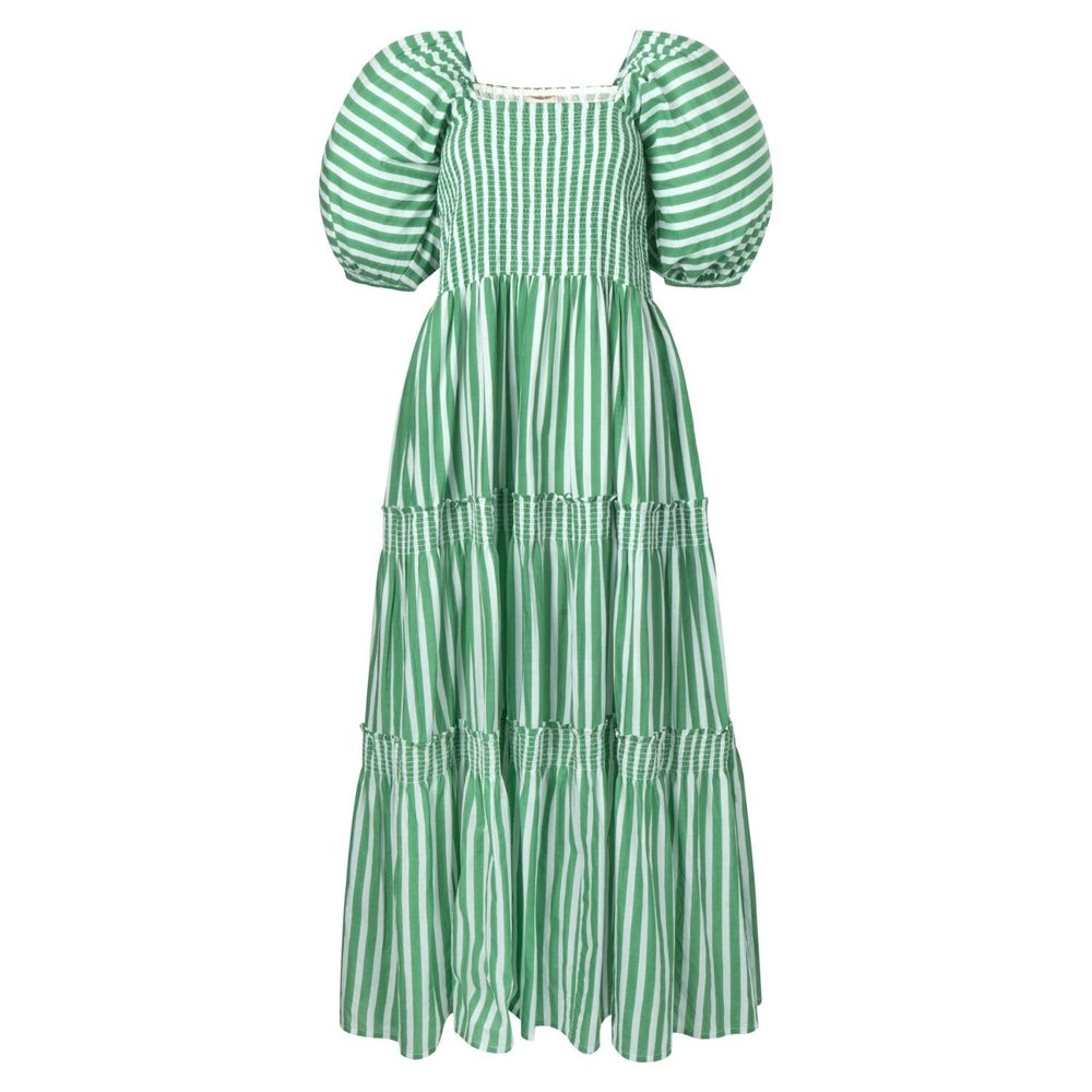 Sunshine Tienda Green and White Striped Cotton Tula Dress  Fashion Funster
