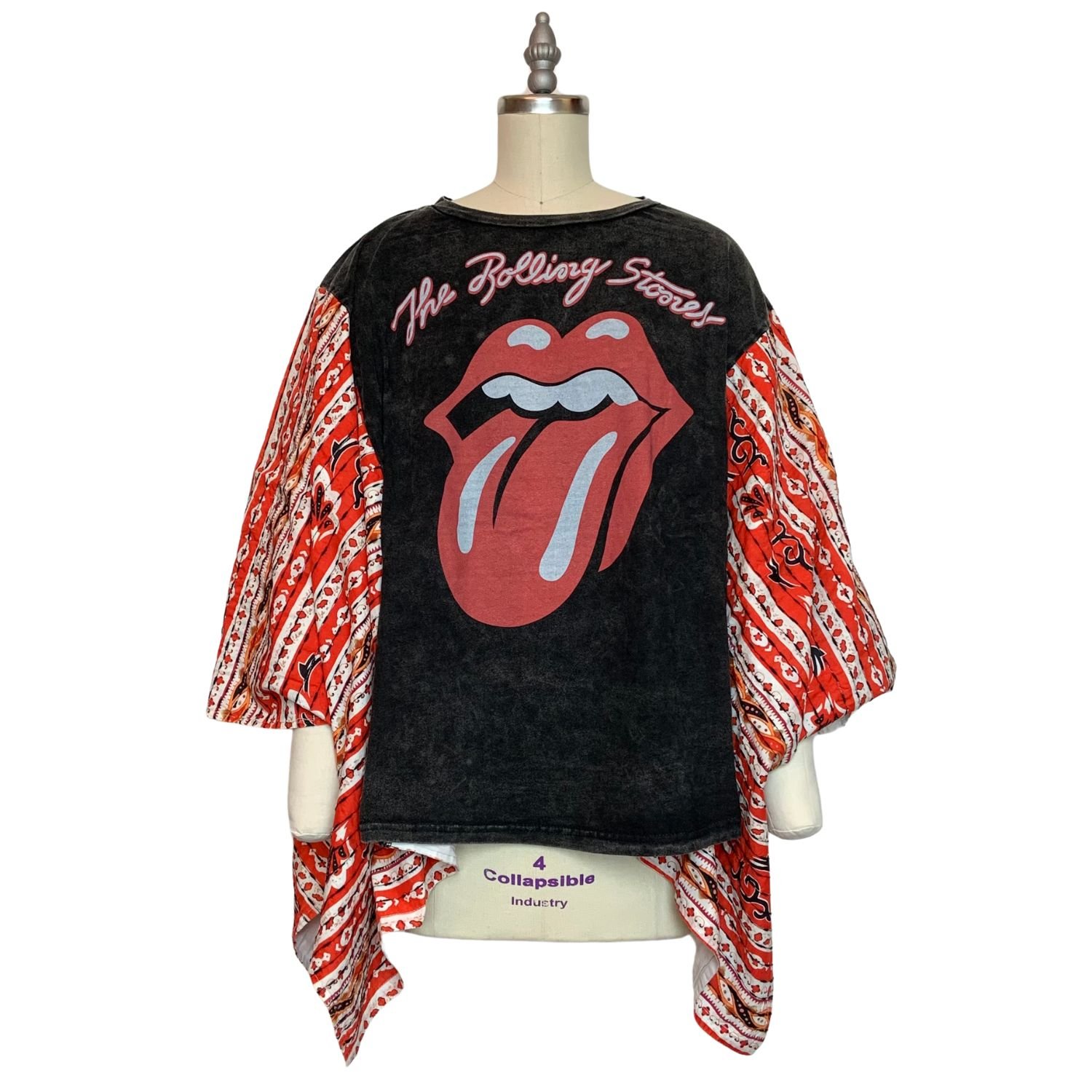 Blue Velvet Rolling Stones Inspired Vintage Style Rock Band Graphic Poncho Top Bohemian Black