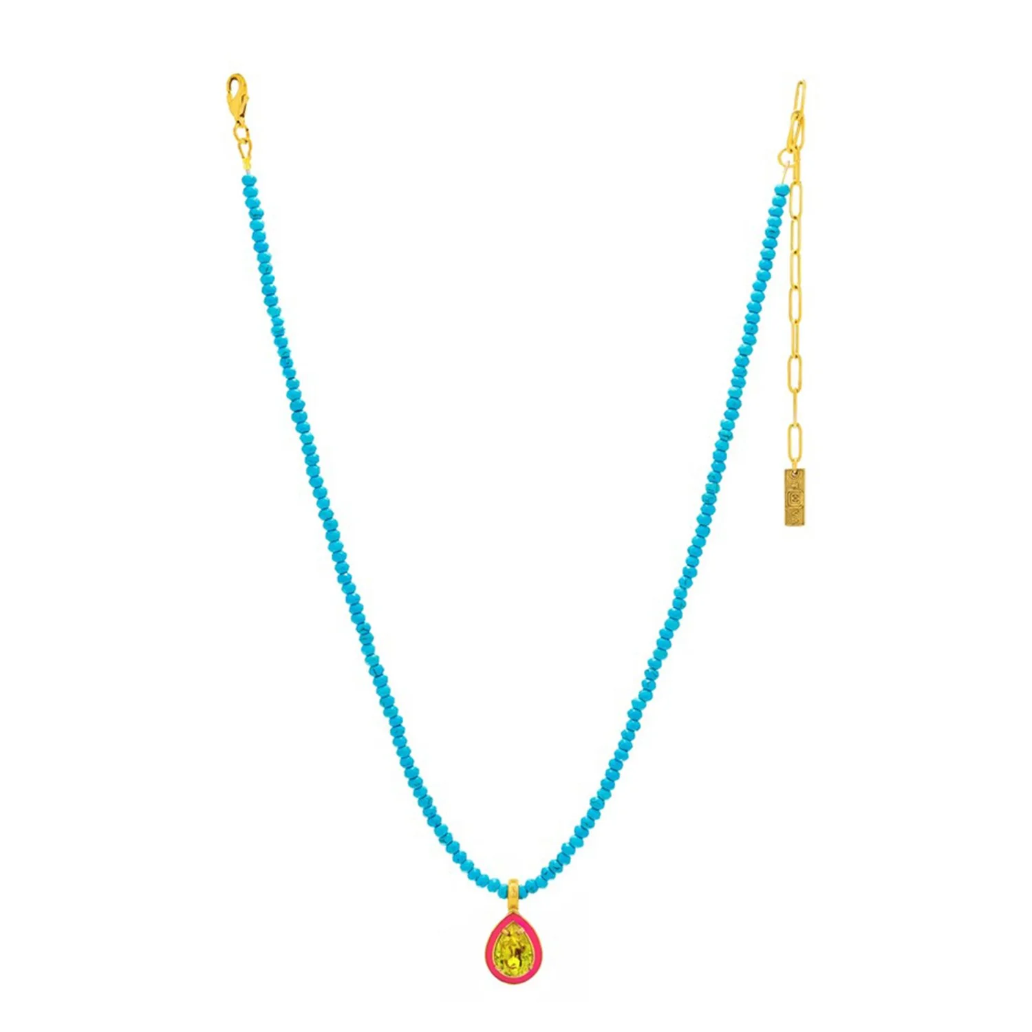 Tova Dakota Crystal Rhinestone Enamel Pendant Beaded Jewelry Necklace Pink