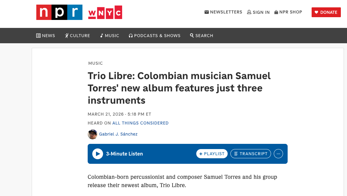 Click to Listen Samuel Torres @ NPR