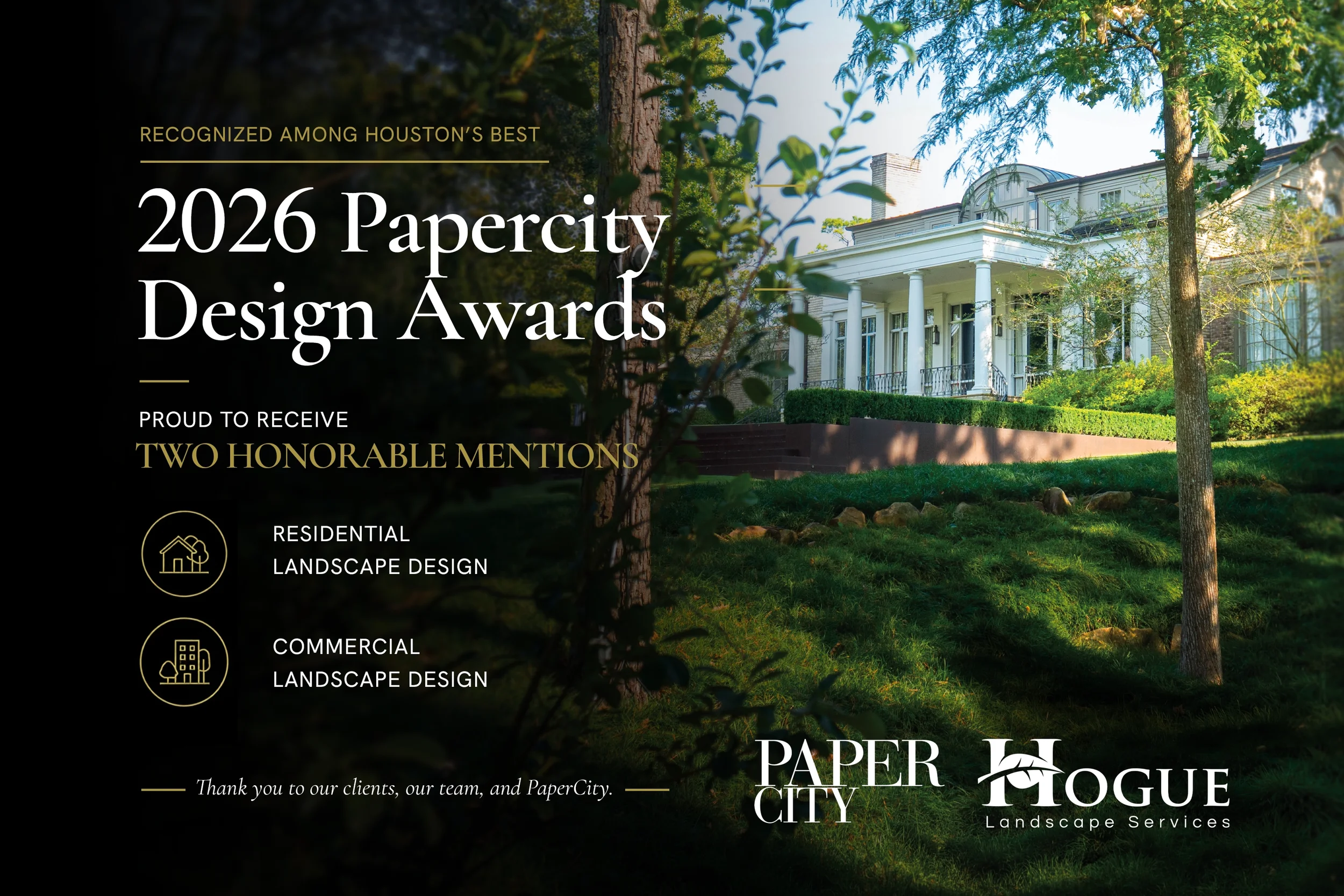 Hogue Landscape Services Earns Two Honorable Mentions at the 2026 PaperCity Design Awards Houston
