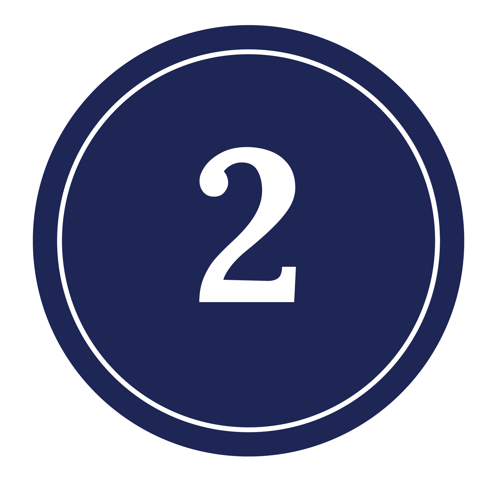 A circular button with a dark blue background and a white number 2 in the center.