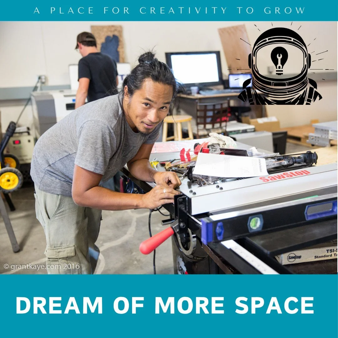 Our creativity is bigger than our walls. Growing our square footage means opening more doors for more makers. Be a part of our campaign to raise $165,000 for our expansion project from now until November 1st! Donate $75+ by Oct 25 for your chance to 