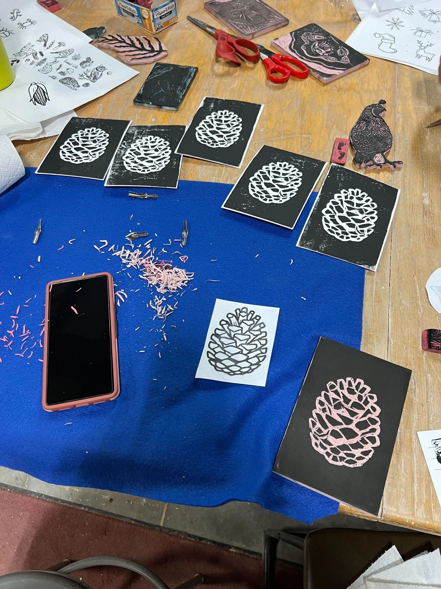 Join our next free Senior Art Workshop this Tuesday, 3/10 from 9am - 12pm to learn the art of block printing!  Carve a design into linoleum, then roll ink over the surface and transfer the design onto a card. This process encourages thoughtful mark-m