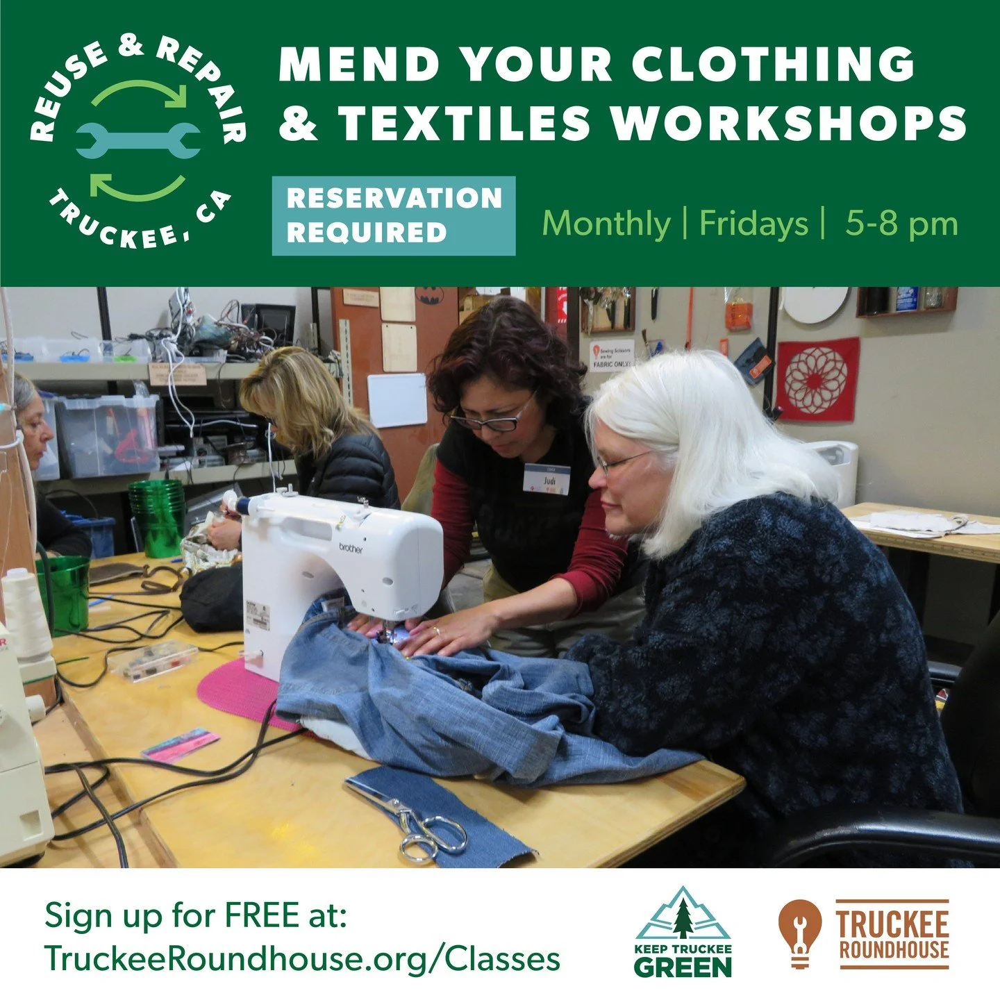Did you know we partner with our friends @keeptruckeegreen to offer FREE monthly Textiles Reuse and Repair workshops!? Join the next one on April 17th at 5pm to make fabric napkins and help reduce your paper use in the kitchen. Snag your spot at truc