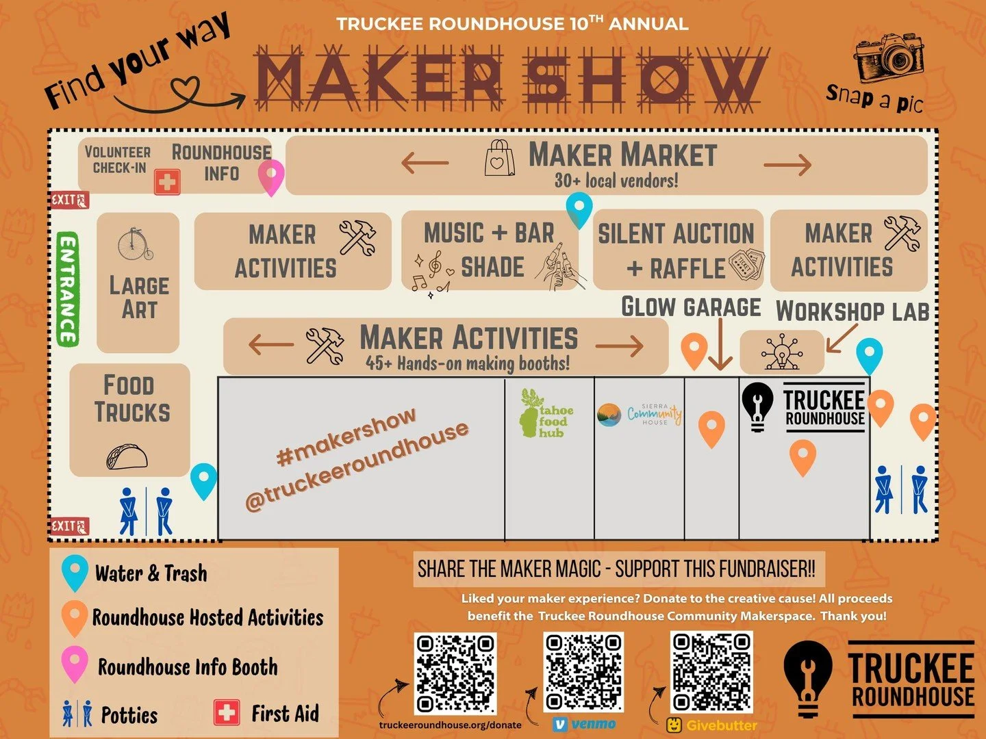 The official Maker Show event map is here, and this year is DEFINITLEY an all-day excursion! 

Join us this Sunday, June 7 from 11am - 5pm for  45+ hands-on maker activities, 30+ local vendors, live music, food trucks, a glow-in-the-dark experience, 